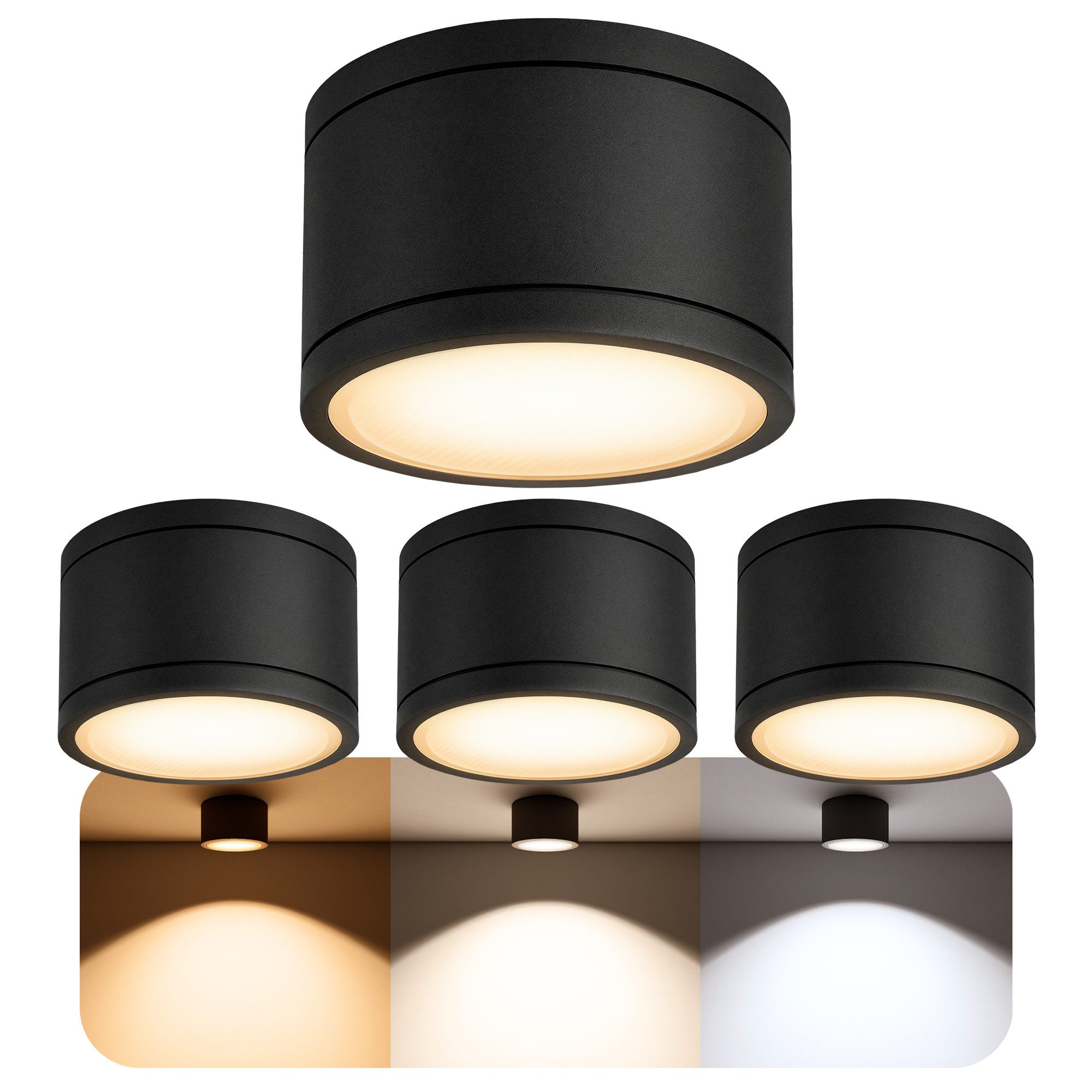 SSC-LUXon LED Außen-Deckenleuchte CELI-WX Bad Aufbaustrahler IP44 schwarz GX53 LED 5W 3CCT Deckenspot, Neutralweiß, Warmweiß, Tageslichtweiß