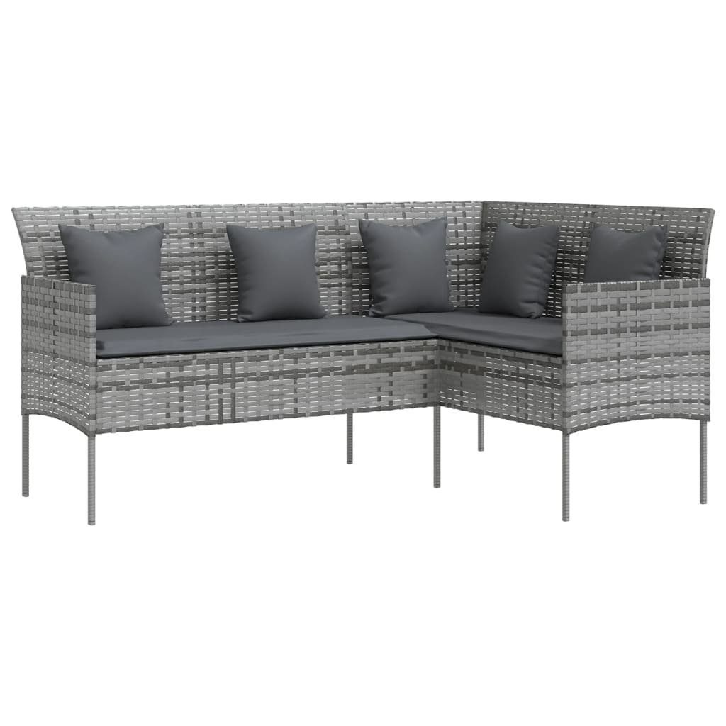 vidaXL Loungesofa Sofa in L-Form mit Kissen Poly Rattan Grau, 1 Teile