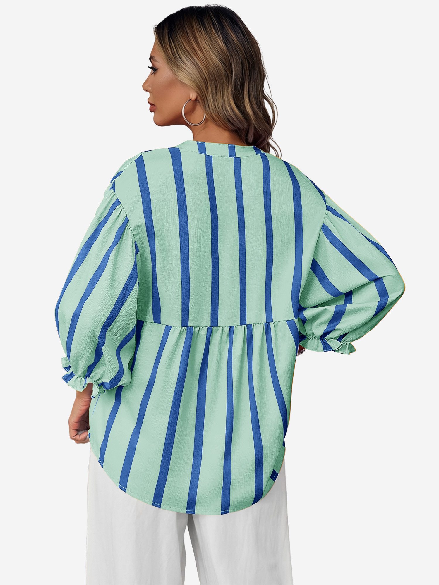 Imily Bela Blusentop Damen Puffärmel Bluse gestreift (Packung, 1-tlg., 1per-Pack) kontrastfarben – Bild 2 von 5