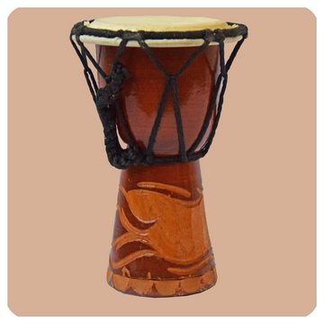 SIMANDRA kleine Trommel Djembe geschnitzt 15 cm Afrikanische Bongo aufwendige Schnitzerei, gefertigt in reiner Handarbeit