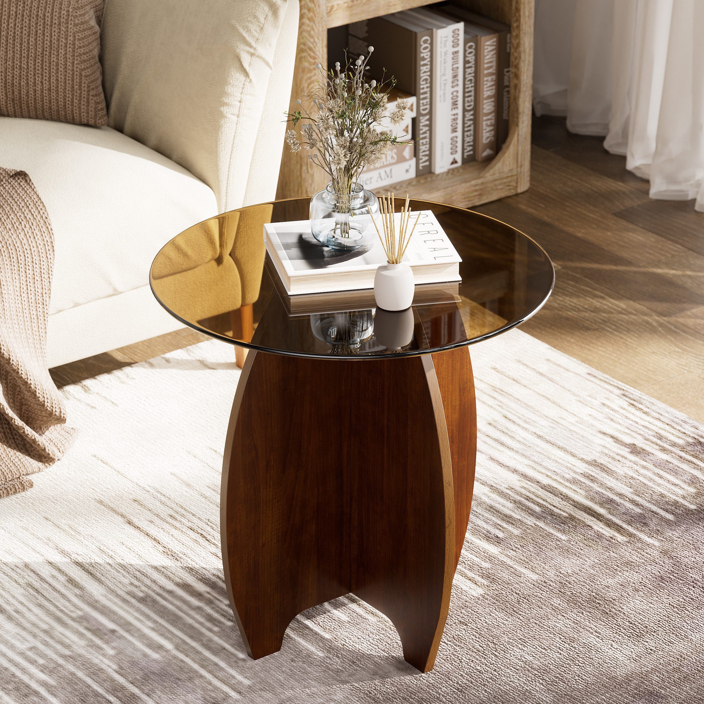 TWSOUL Couchtisch Runder Glas-Couchtisch mit gehärteter Platte, Moderner Be günstig online kaufen