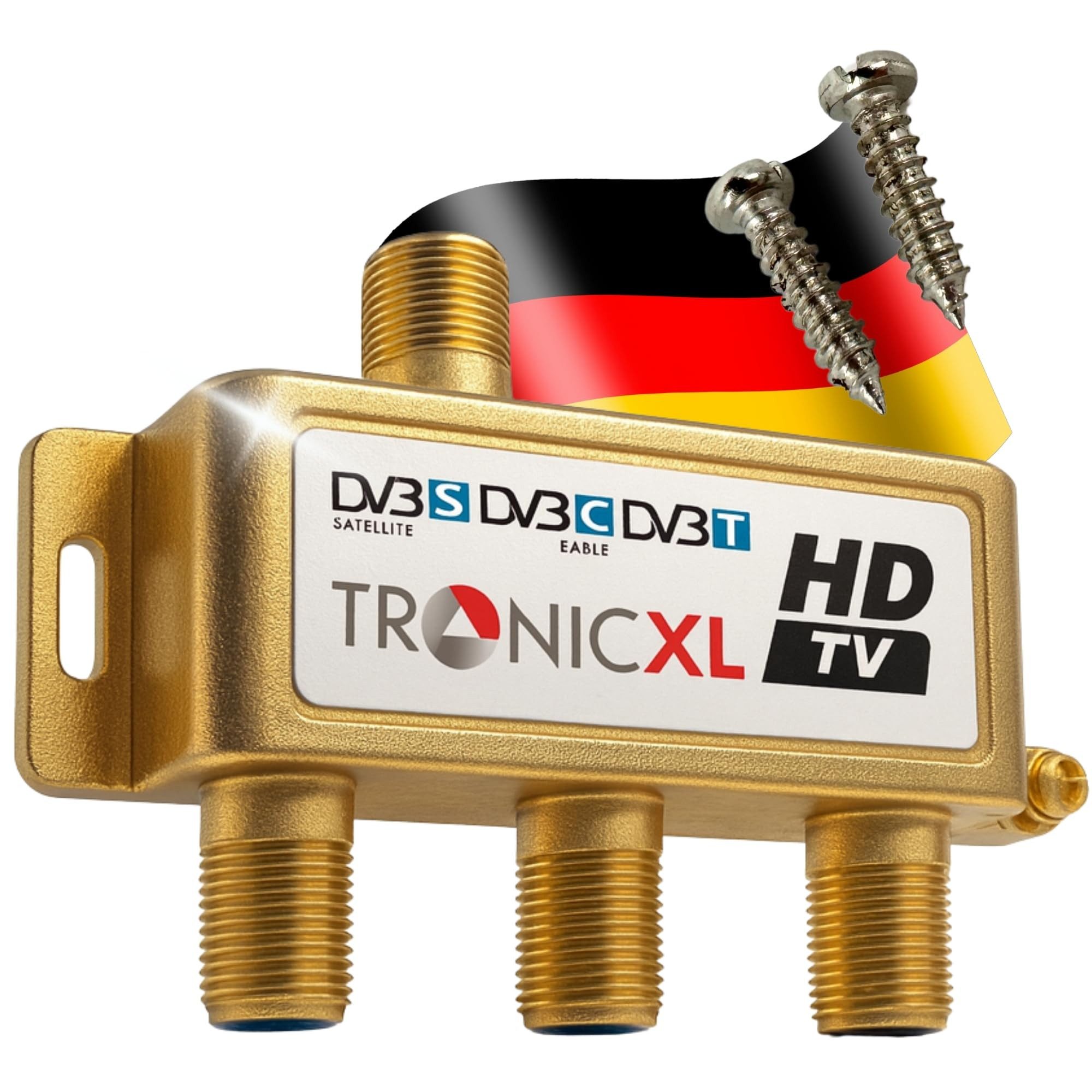 TronicXL SAT-Verteiler 3-fach 24k F-Stecker TV Kabelfernsehen Sat Splitter Verteiler Weiche, Wandmontage möglich, Robustes Gehäuse