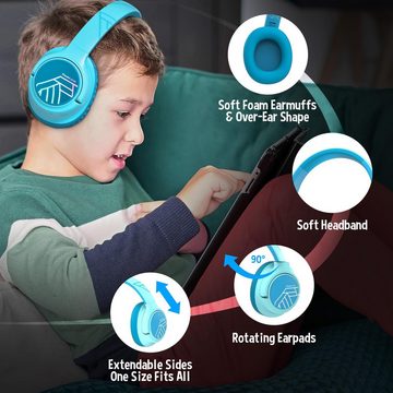 PowerLocus BPA-frei Komfort Kinder-Kopfhörer (mit Klare Soundqualität und nahtlose Kommunikation mit Hi-Fi-Stereo und geräuschunterdrückendem Mikrofon., mit LED-Lichtern im Dunkeln, faltbares Design und Premium-Tragetasche)