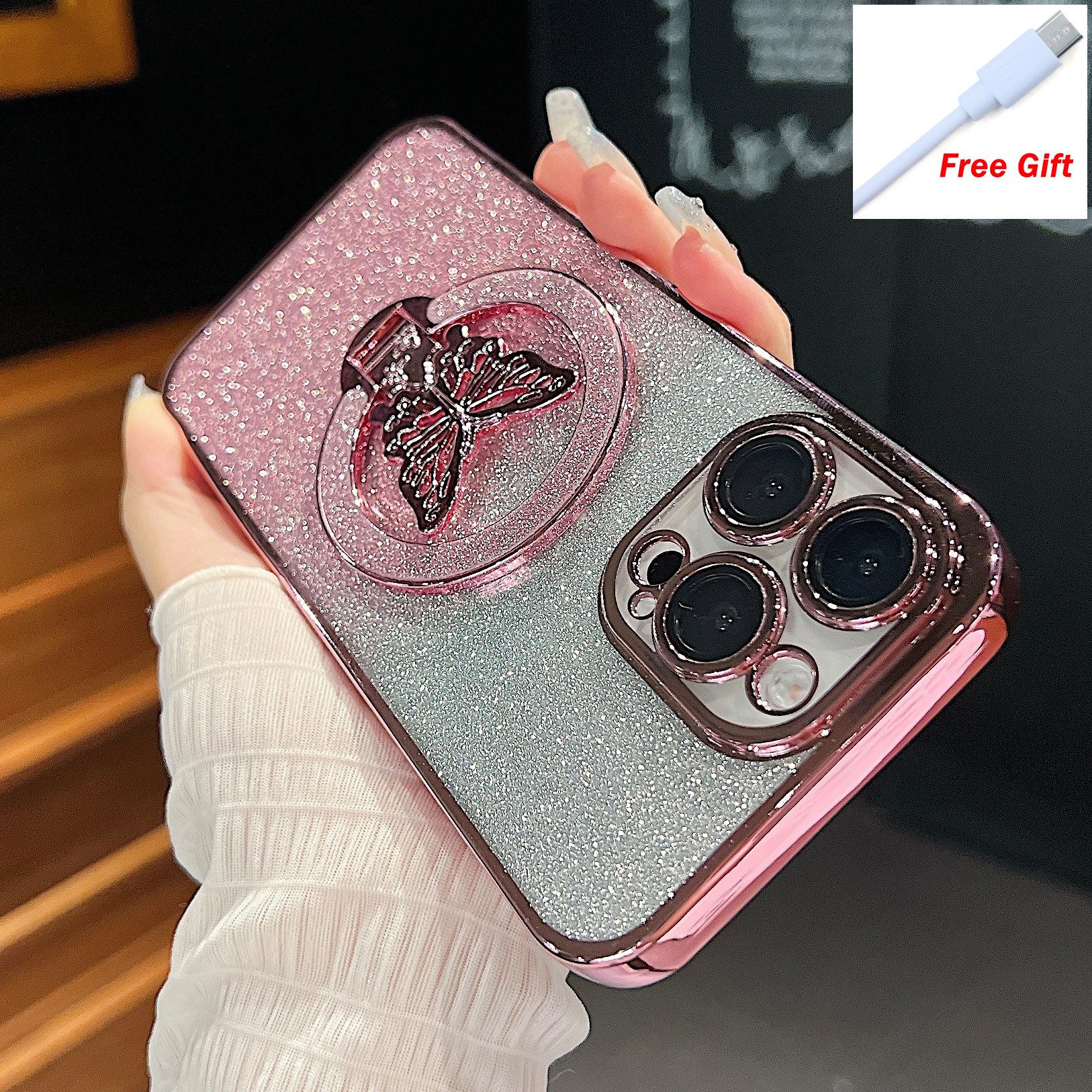 trends for living Handyhülle Glitzer Schmetterling Hülle für iPhone 16 Pro Max 15 14 13 12 11 XS 8