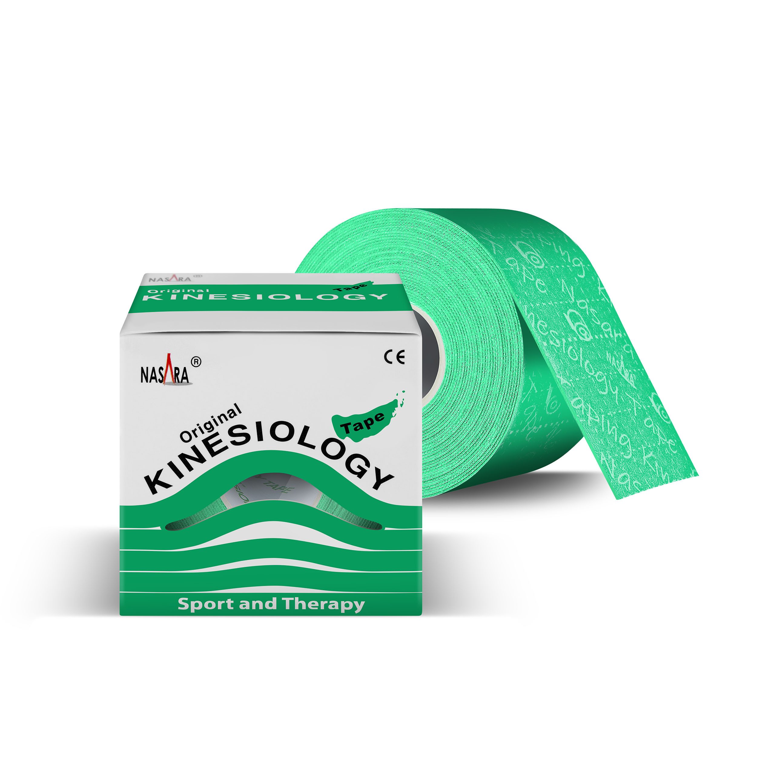 NASARA Kinesiologie-Tape 5m x 5 cm Rolle Sport- und Pysiotape mit langer Haftdauer in Grün 5m x 50 mm