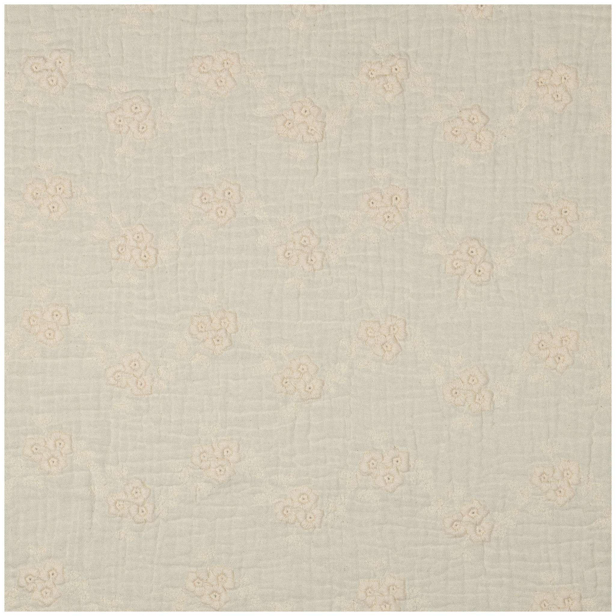maDDma Stoff Musselin Stoff gestickte Blumen ab 50x130cm uni Double Gauze Mulltuch, creme