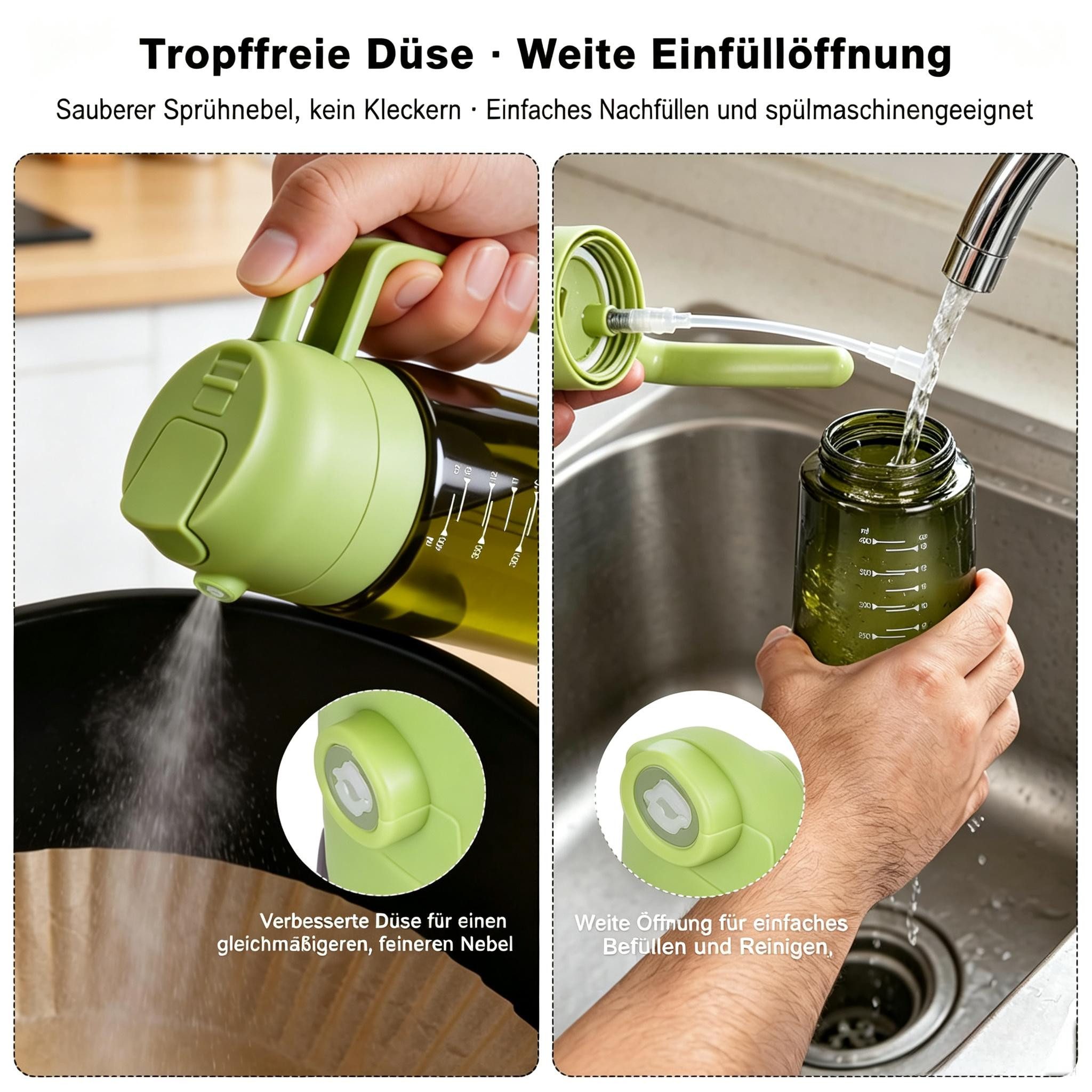 Kityhome Ölspender 2-in-1 Ölspender & Sprüher, 470ml, Glas, UV-Schutz, (2-tlg), Ölspender-Set,Sprühfunktion,Gießfunktion,470 ml *2 – Bild 4 von 5