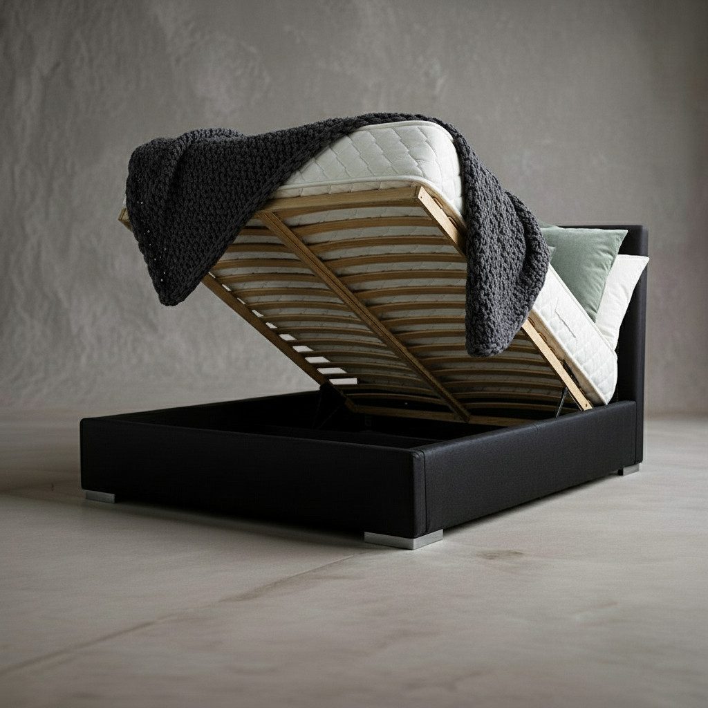 thematys Polsterbett mit Bettkasten, CLOUD 140x200 160x200 180x200 200x200cm (Kopfteil im Modernen-Look – weich, modern und pflegeleicht), hochwertiger Bouclé-Stoff in Ash, Weiß, Beige und Kreme, Inklusive Lattenrost: Holzrahmen,hochwertiger Stoff), hydraulische Klappfunktion für Stauraum