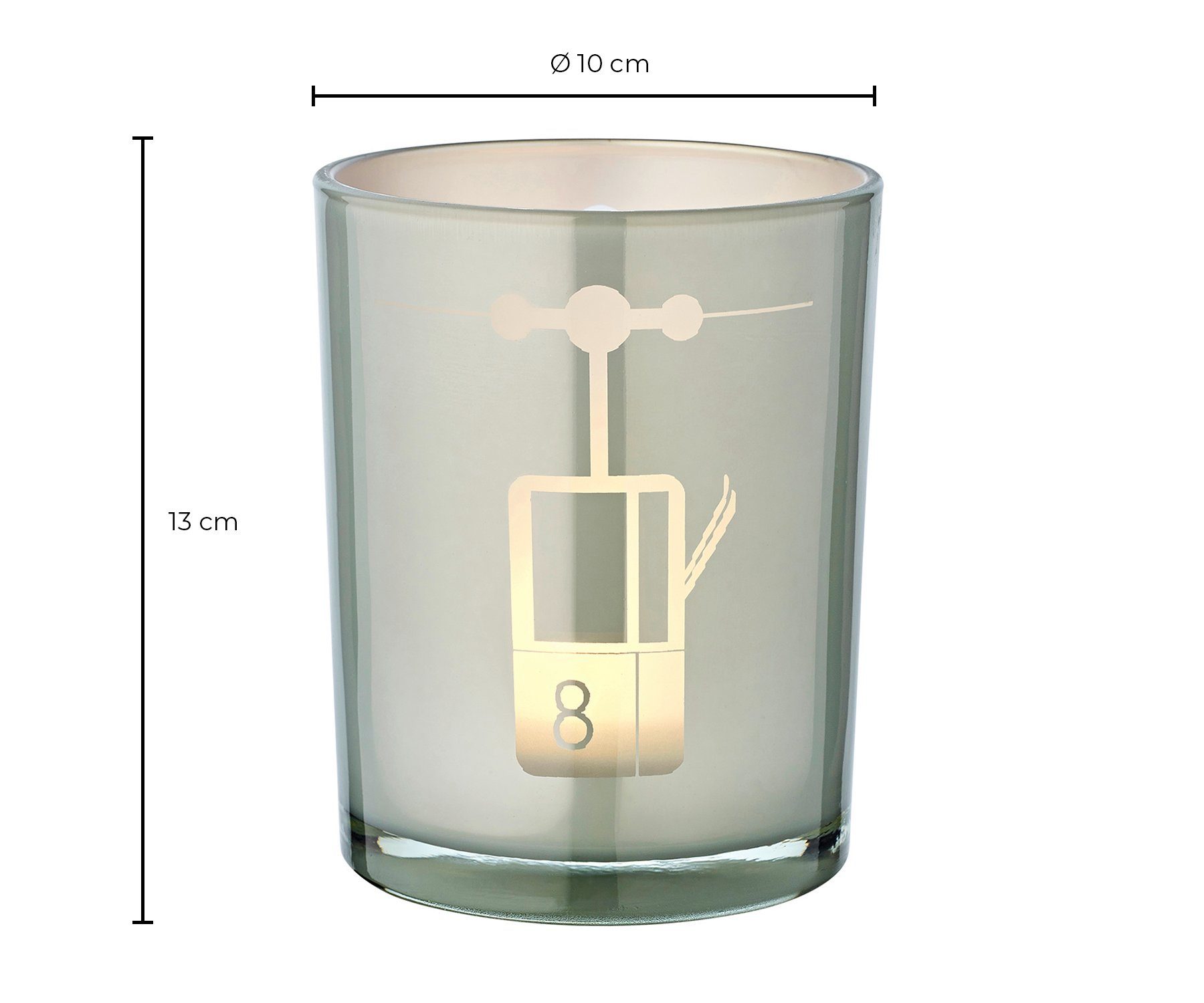 für Windlicht, cm, in Lift, 13 Kerzenglas Windlicht Ø EDZARD mit Lift-Motiv cm Teelichtglas 10 Grau-Weiß, Teelichter, Höhe