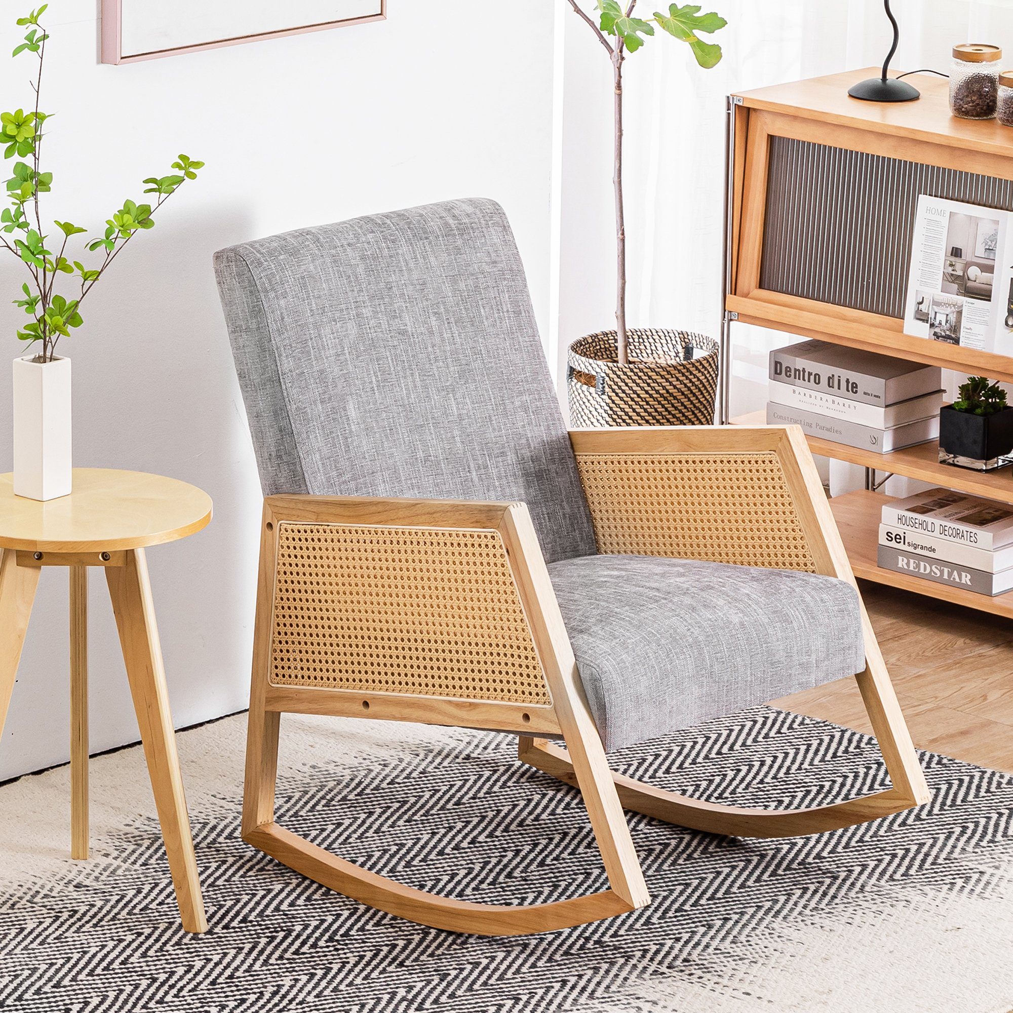 HAUSS SPLOE Schaukelstuhl Schaukelstuhl Schaukelsessel Sessel Fernsehsessel Relaxstuhl (Schaukelstuhl Kinderzimmer, Schaukelstuhl Akzentsessel für Wohnzimmer, 1 St), Rattanstühle Balkon Veranda Garten Hof Poolseite, hohe Rückenlehne