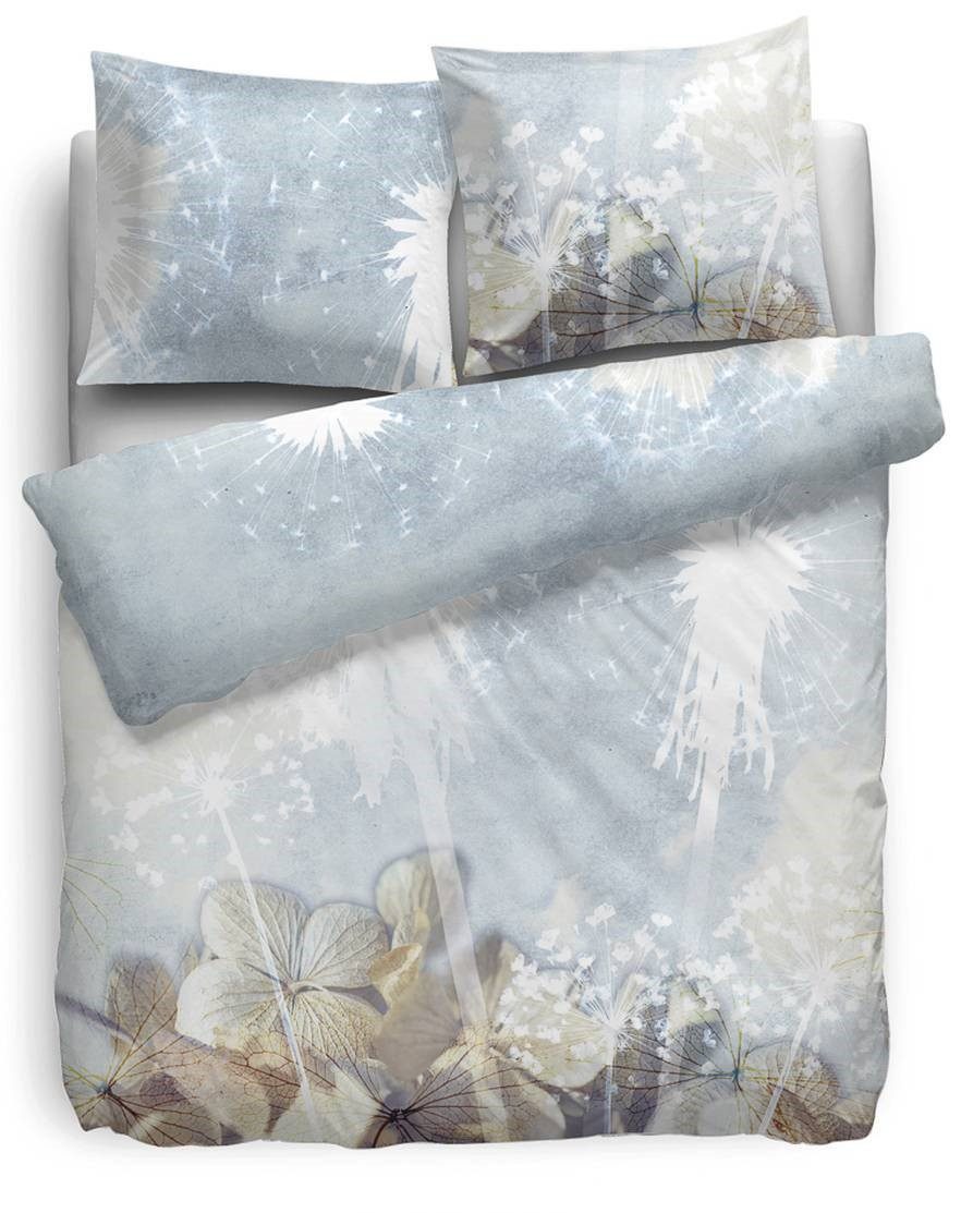 Heckett and Lane Bettwäsche HnL Satin Bettwäsche Blumen Hellblau Ice Blau, Satin, 2 teilig