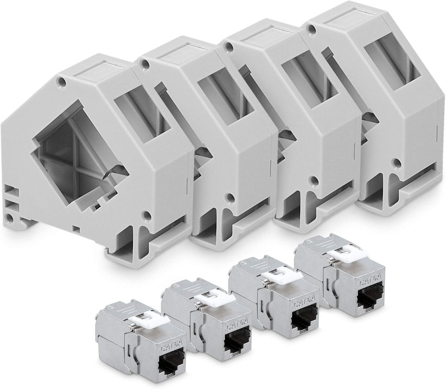 kwmobile Keystone Modul Set mit Hutschienenadapter - 4x CAT 6A Netzwerkkabel, (6.30 cm), Keystone Modul + Hutschienenadapter Set