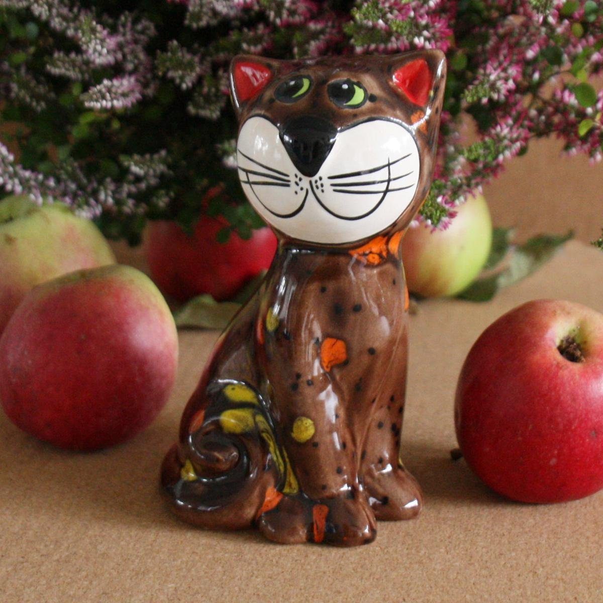 H, Tangoo Tangoo sitzend glänzend 14cm (Stück) Gartenfigur Keramik-Katze braun ca