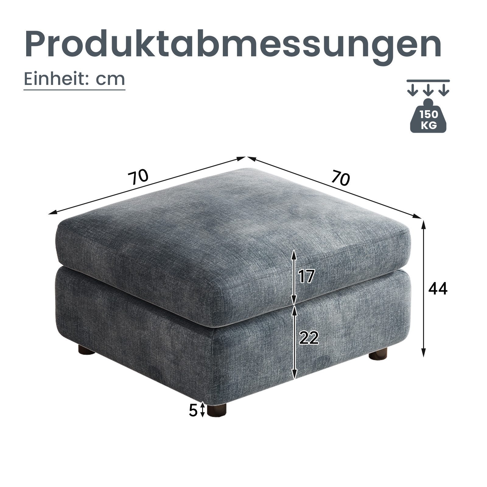 Guyii Sitzhocker mit Stauraum und Deckel für Wohnzimmer, Gepolsterter, Graublau (1 St), Gepolstert, Klappdeckel, Stauraum – Bild 2 von 5