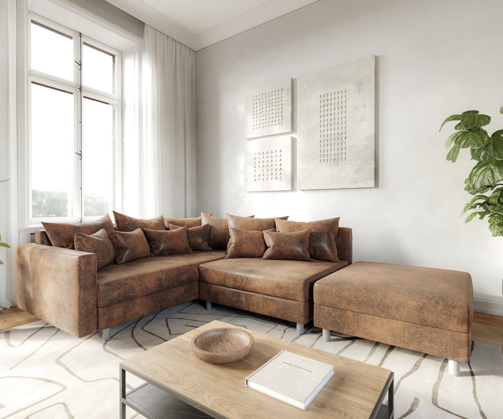 DELIFE Ecksofa Clovis, Braun Antik Optik günstig online kaufen