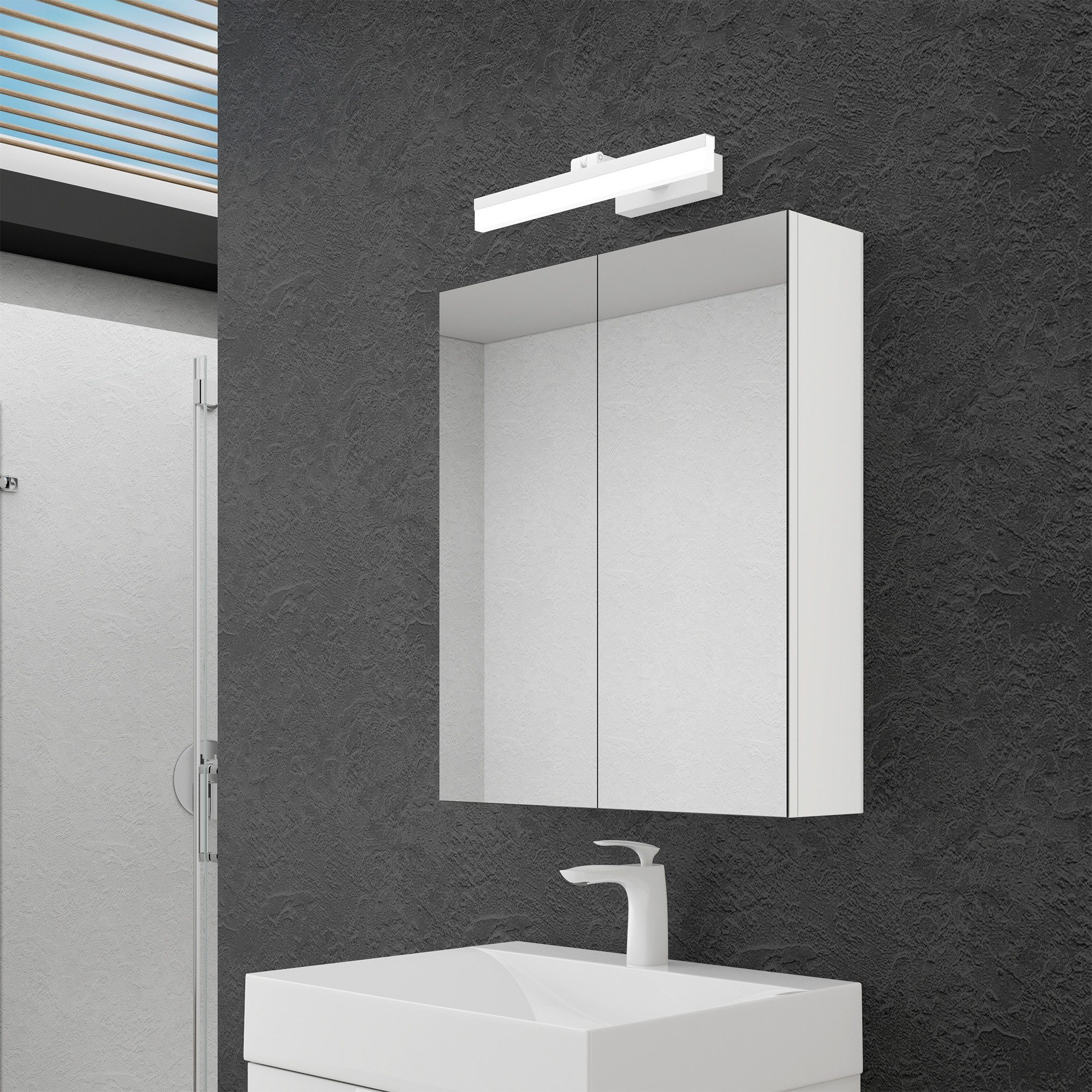 doporro Spiegelschrank Wandschrank mit 180° Drehbare LED Spiegelbeleuchtung Luxaris