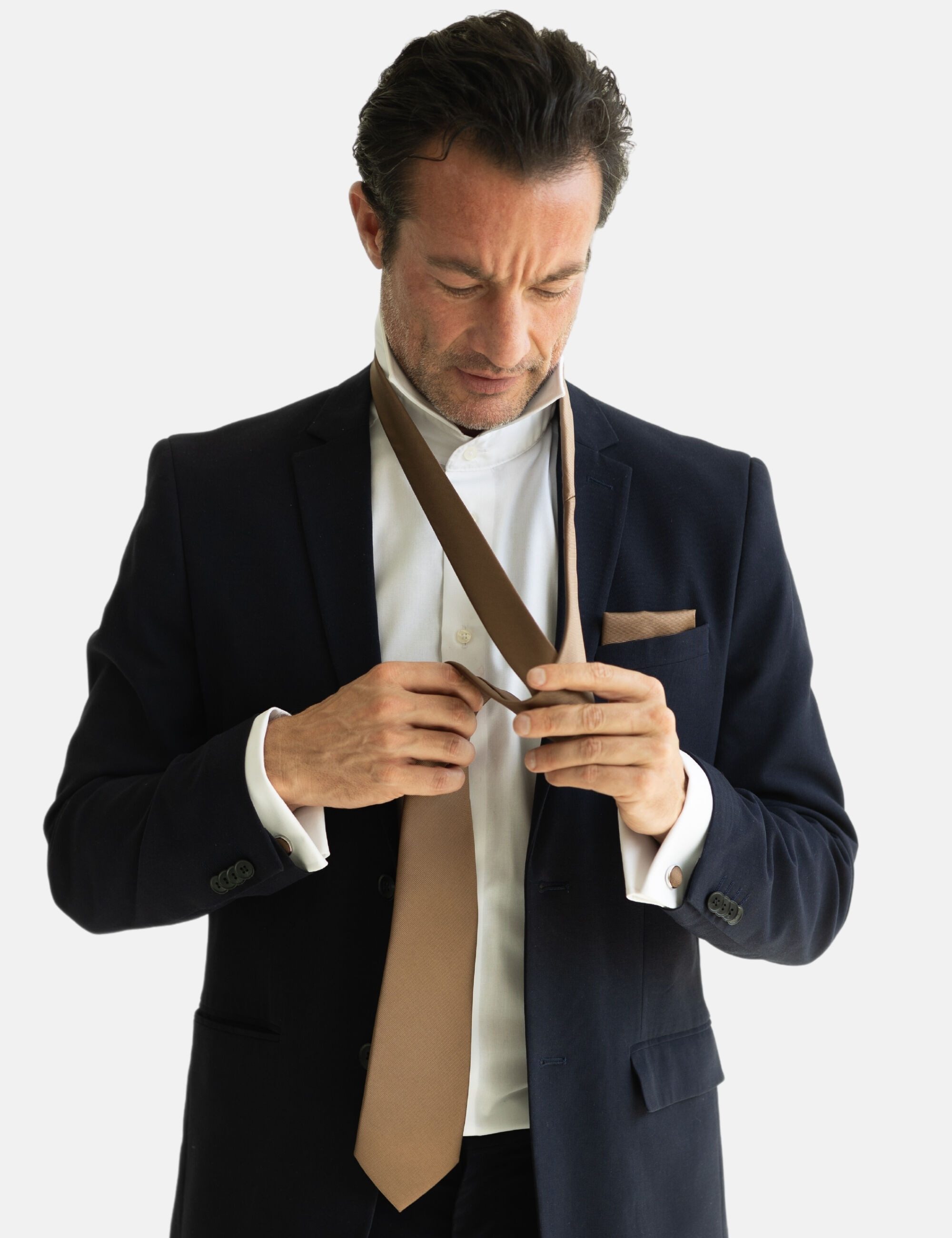 Massi Morino tie (1-piece) with pocket square, cufflinks and tie clip
