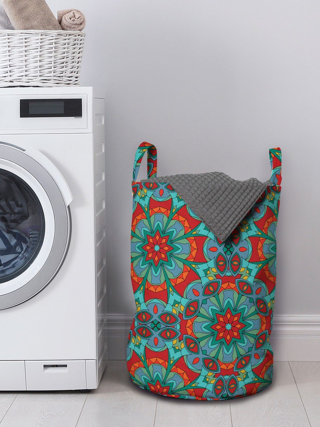 Abakuhaus Wäschesäckchen Wäschekorb mit Waschsalons, Folk Mandala Griffen Kordelzugverschluss Sommer-Farben für Orange