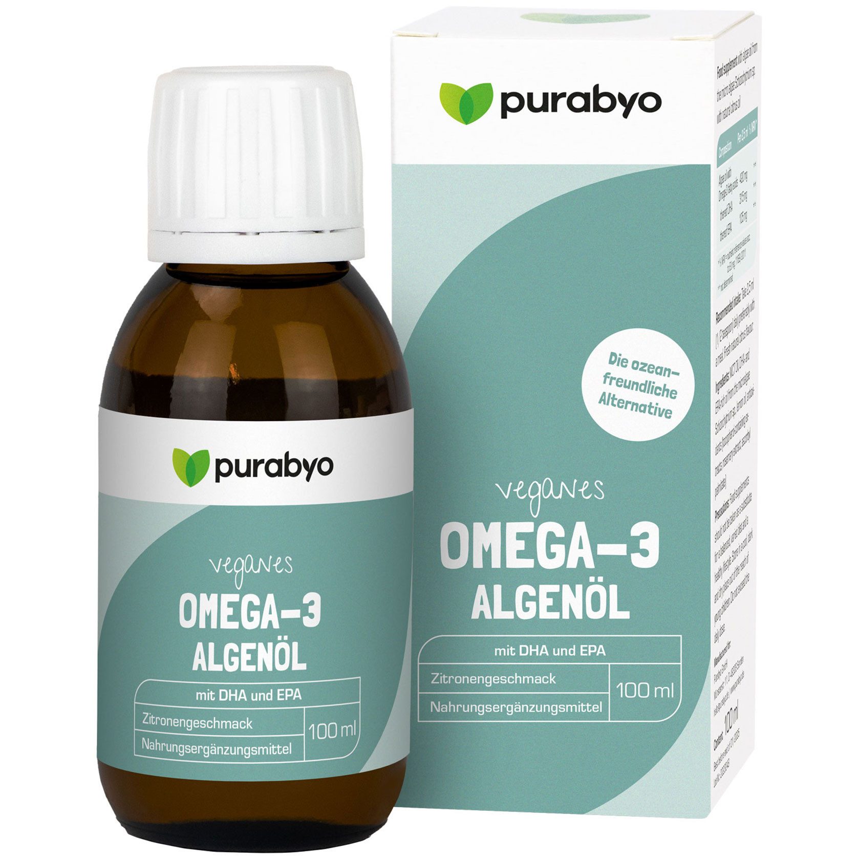 Purabyo Omega-3 Algenöl flüssig, 420 mg Omega -3, natürliches Zitronen-Aroma Flüssigkeit zum Einnehmen, 100 ml