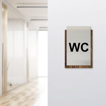 Kreative Feder Hinweisschild "WC" - modernes Business-Schild aus Holz und Alu, für Innenräume; ideal für Büro, Schule, Universität