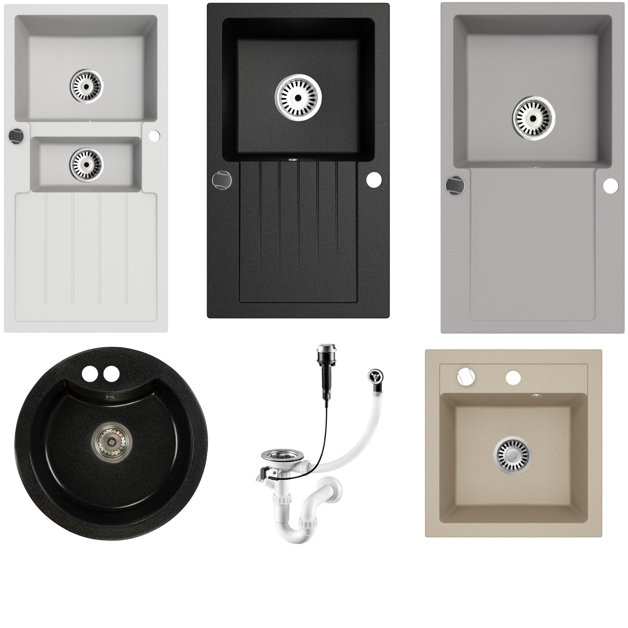 Faizee Möbel Granitspüle Granitspüle Küchenspüle mit Siphon Einbauspüle verschiedene Modelle, Oval, 78/46 cm