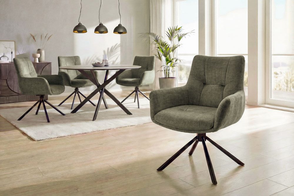 riess-ambiente Drehstuhl SIGNATURE moosgrün/schwarz - Vogue Velours Samt, Metall, mit Armlehne (Einzelartikel, 1 St), 360° drehbar & mit Taschenfederkern - ideal für Esszimmer & Büro