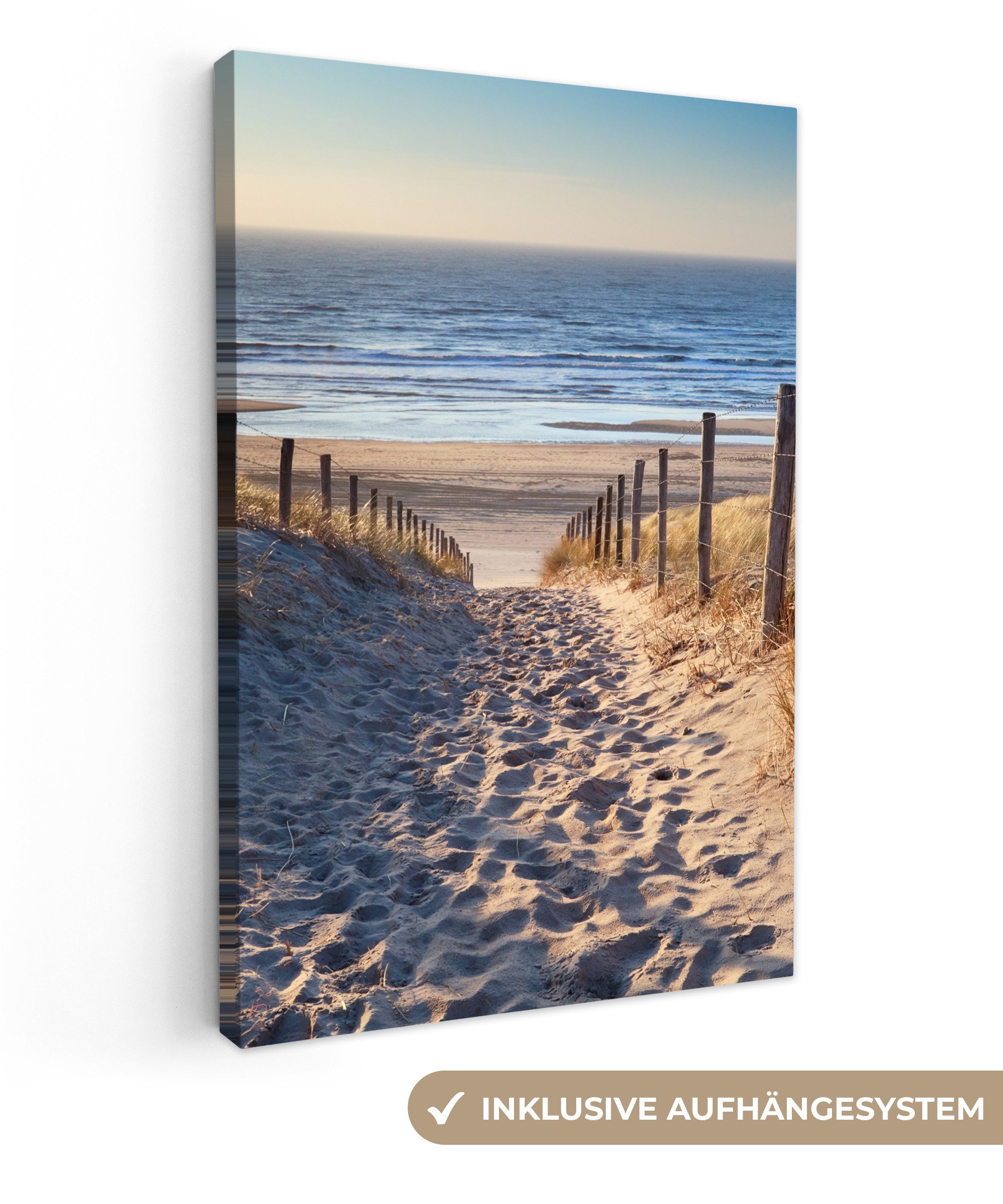 OneMillionCanvasses® Leinwandbild Sand - Strand - Düne - Meer - Sommer, Fotodruck (1 St), Bilder groß Wohnzimmer Schlafzimmer 80x120 cm