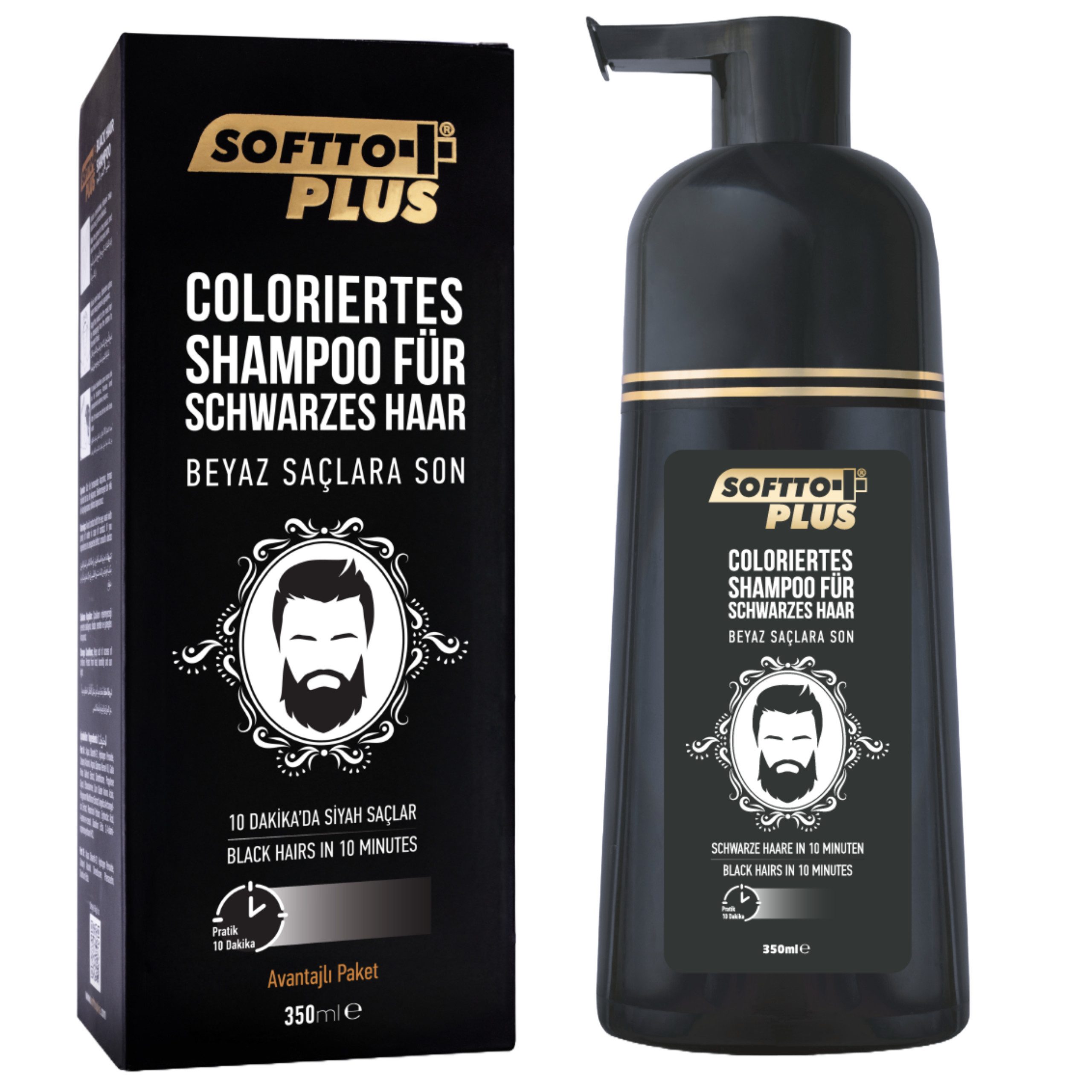 Softto Plus Haarshampoo Black Hair Shampoo – Abdeckung weißer & grauer Haare, 350 ml