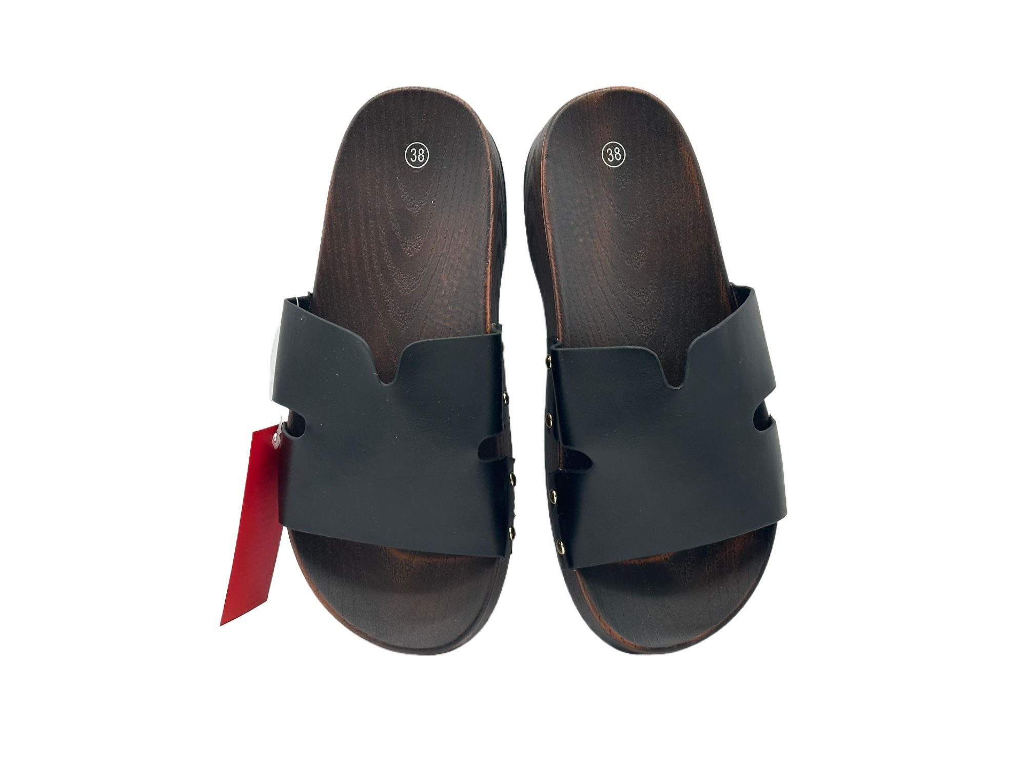 Nowaland Damen Plateau Pantoletten mit Holzoptik-Sohle Pantolette Modische Plateau-Sohle mit stilvollen Ziernieten – Bild 5 von 5