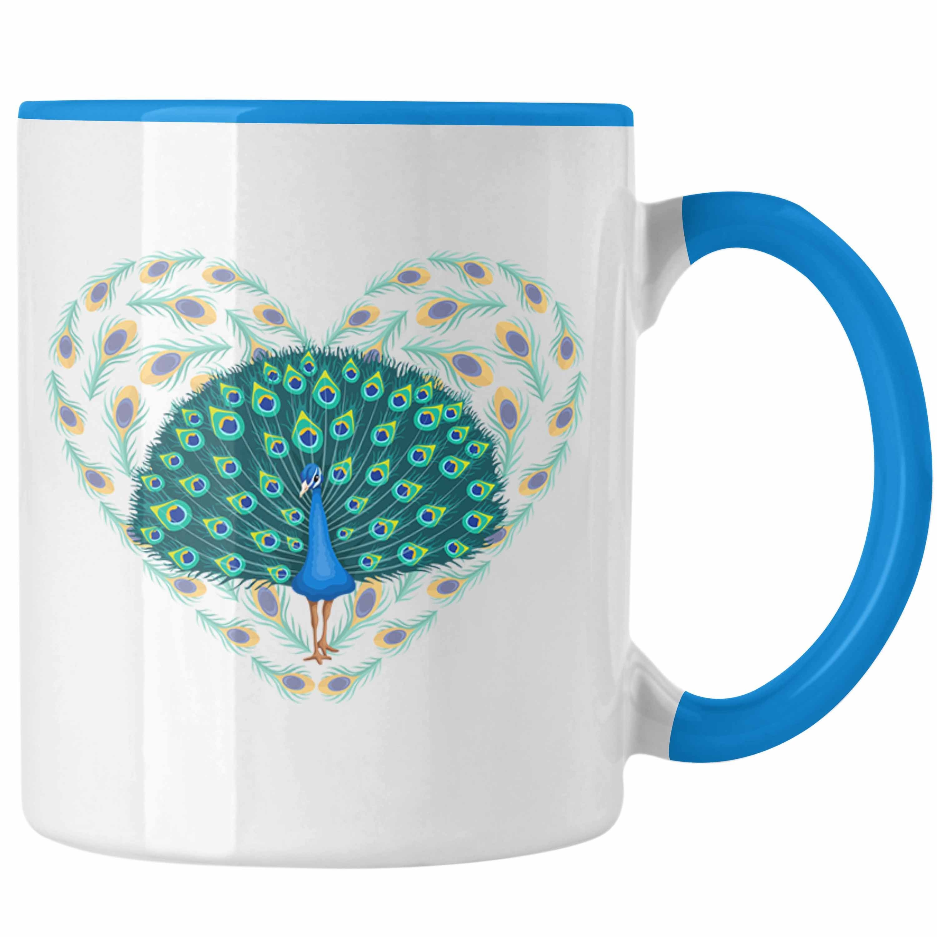 Tasse Trendation Deko Tasse - Pfau Grafik Geschenk Herz Trendation Schöne Pfauen-Besitzer Geschenkidee Blau