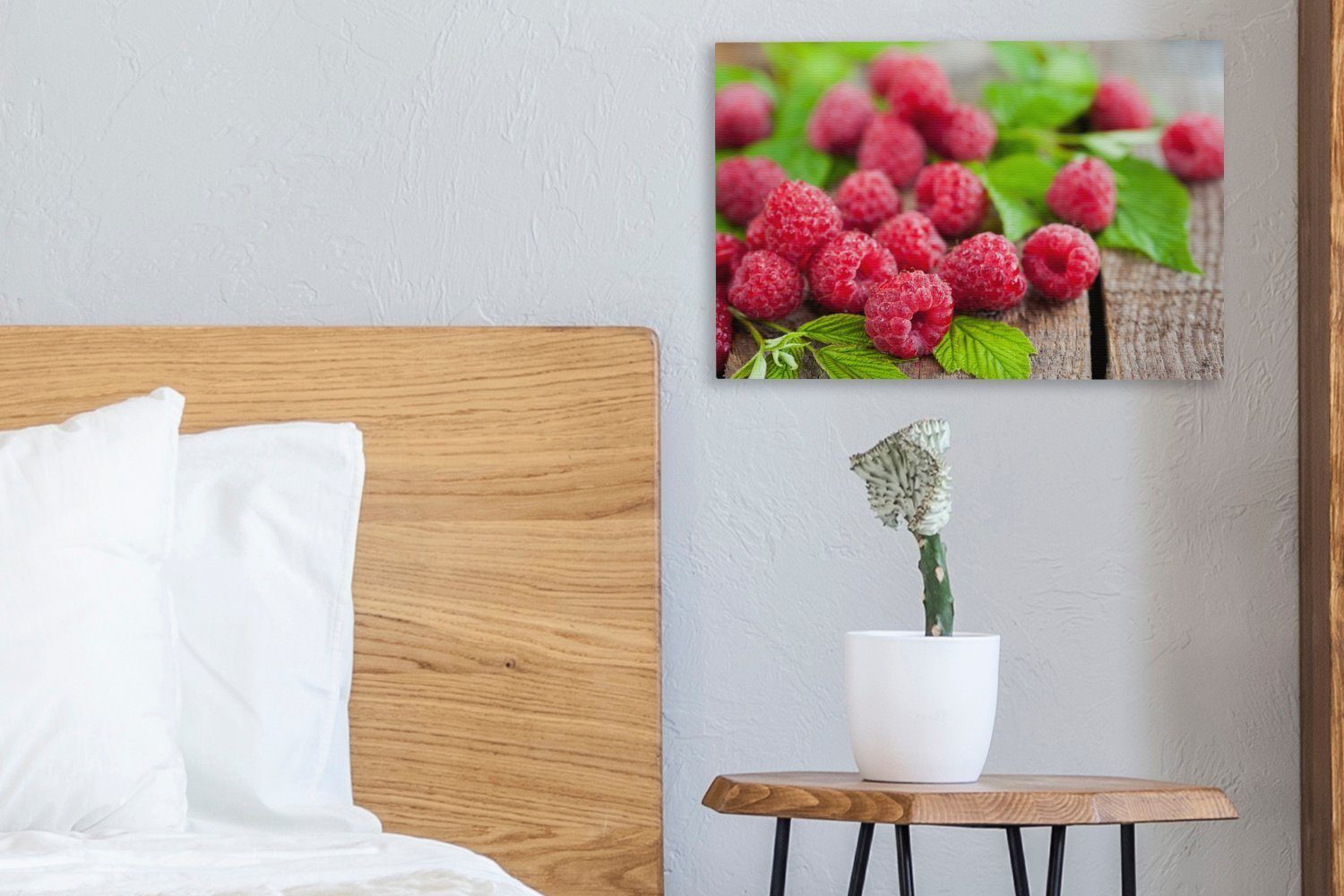 - 30x20 Wanddeko, (1 Wandbild Himbeeren, Holz Leinwandbild St), Aufhängefertig, Leinwandbilder, Obst OneMillionCanvasses® cm -