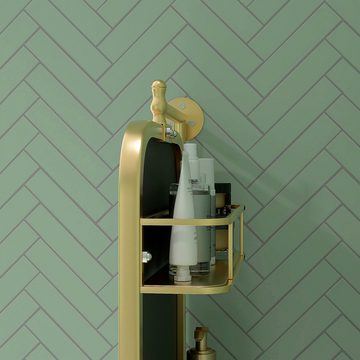 HOMCOM Badspiegel Badezimmerspiegel mit 2-stufiger Ablagefläche, Metallrahmen (Schminkspiegel, 1-St., Wandspiegel), für Badezimmer, Gold