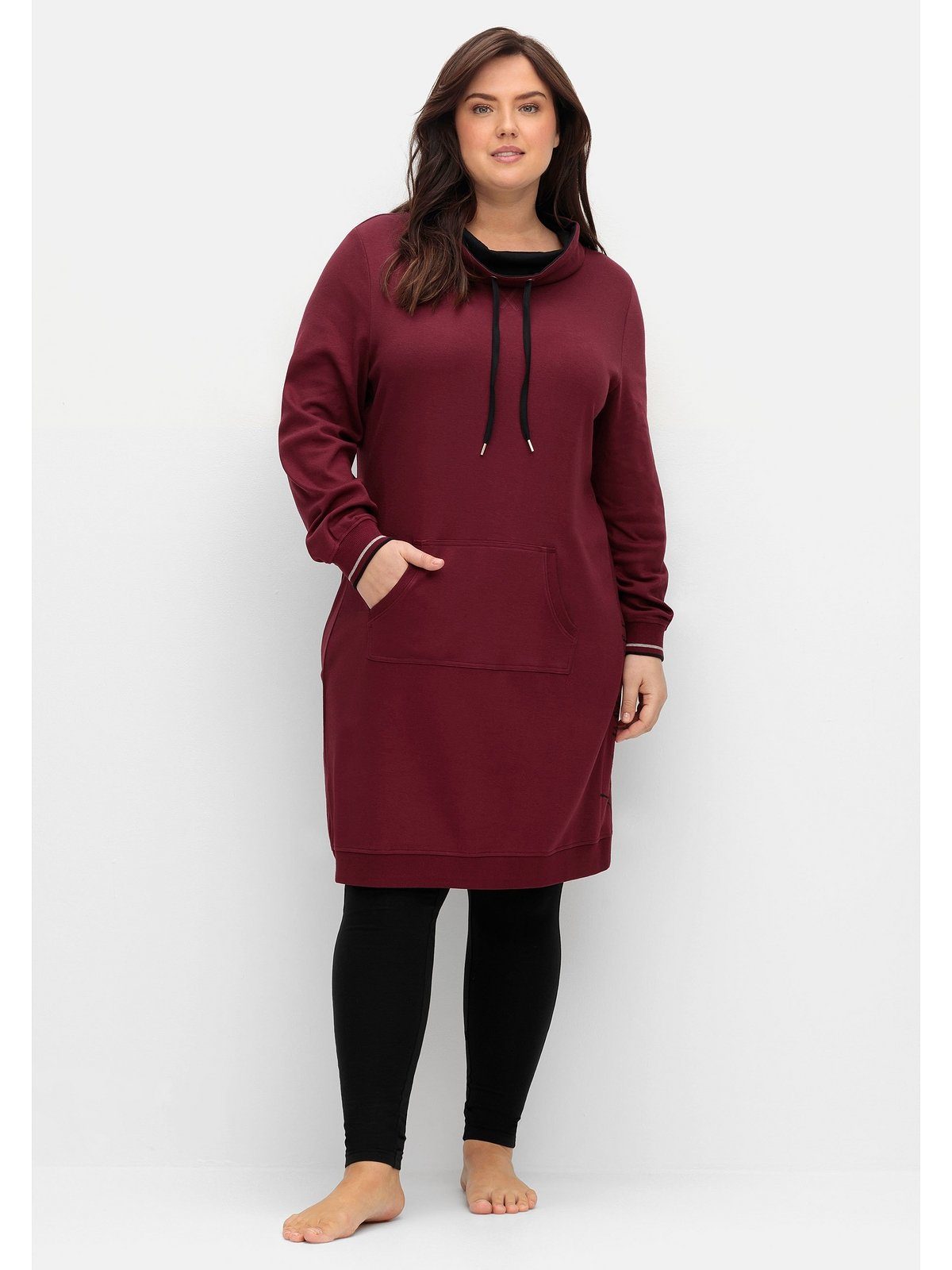 Sheego Sweatkleid Große Größen mit Umlegekragen und Kängurutasche