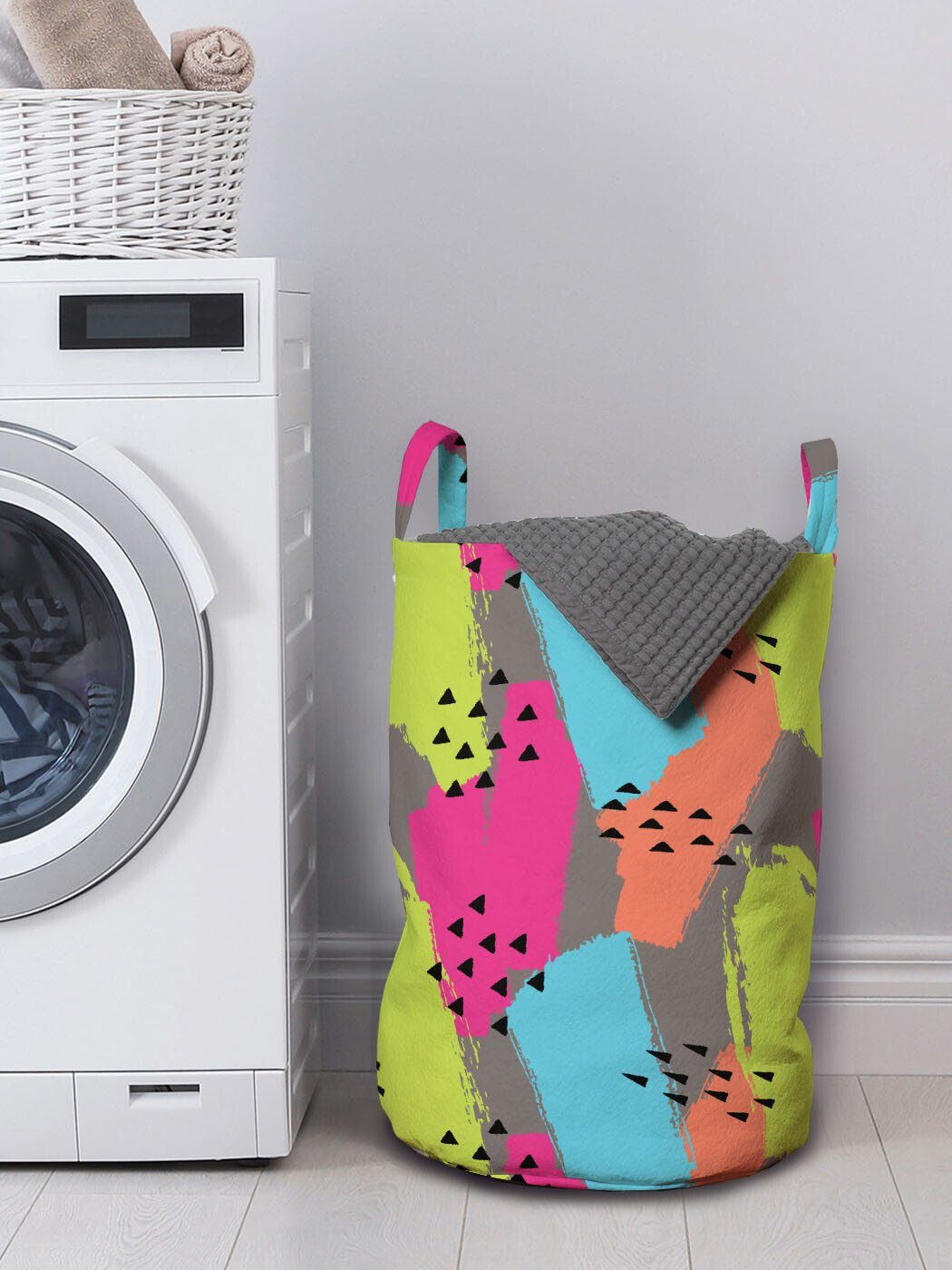 Abakuhaus Kordelzugverschluss für mit Abstrakt Wäschekorb Griffen Wäschesäckchen Modern Waschsalons, Farben Dreieck