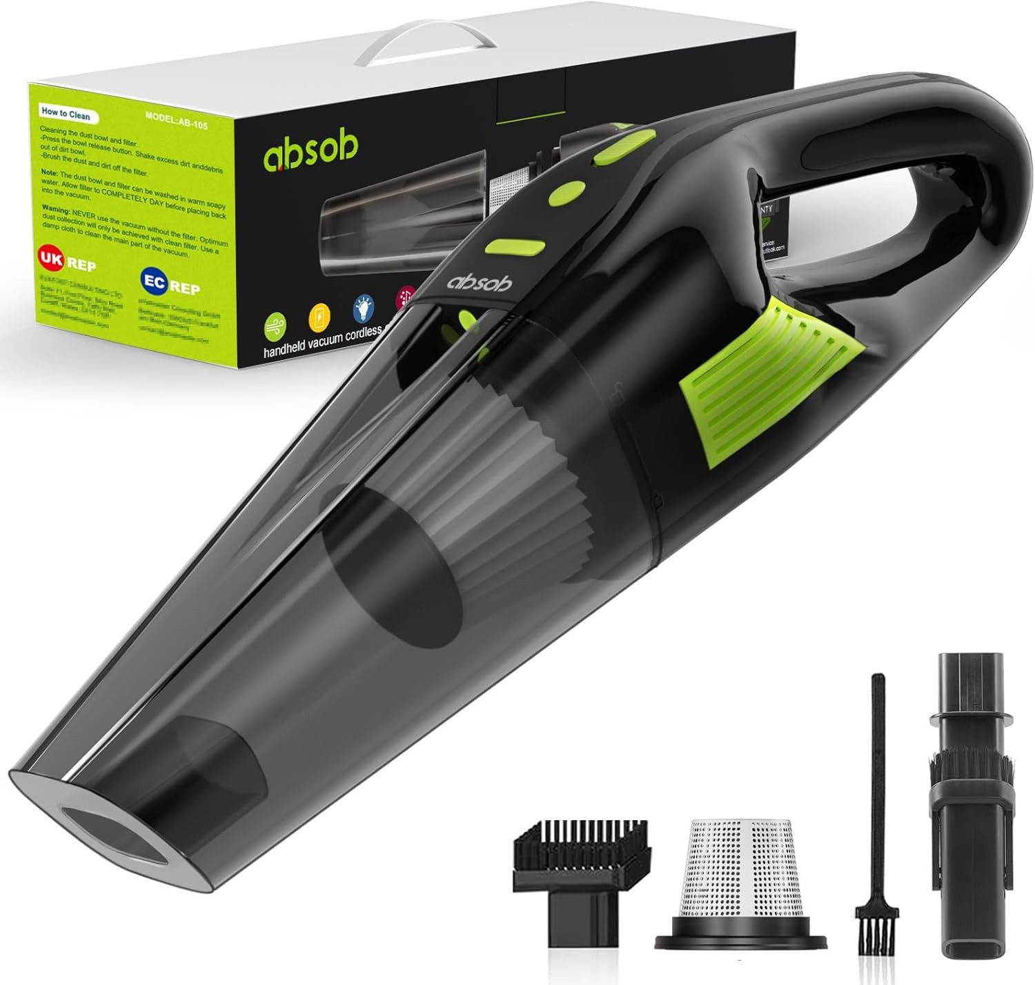 Vivitar Akku-Handstaubsauger mit starker Saugkraft, LED-Beleuchtung & waschbarem HEPA-Filter, Tragbarer Handstaubsauger für Auto, Haus, Tierhaare Wiederaufladbarer