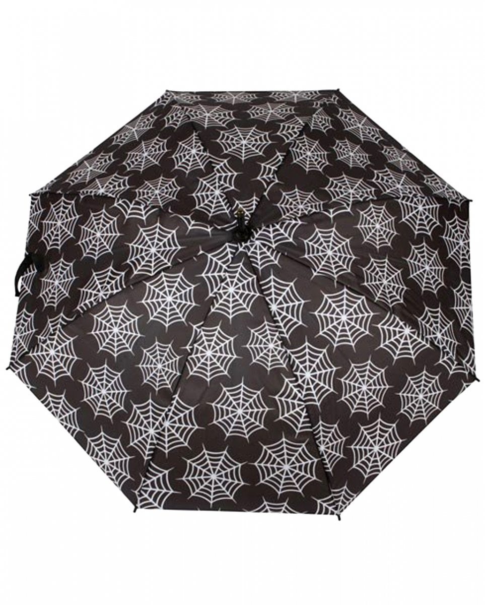 Horror-Shop Dekofigur Schwarzer Gothic Regenschirm mit Spinnweben als Mu