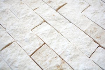 Mosani Mosaikfliesen Kalkstein Mosaik Naturstein Splitface Steinwand weiß creme Brick