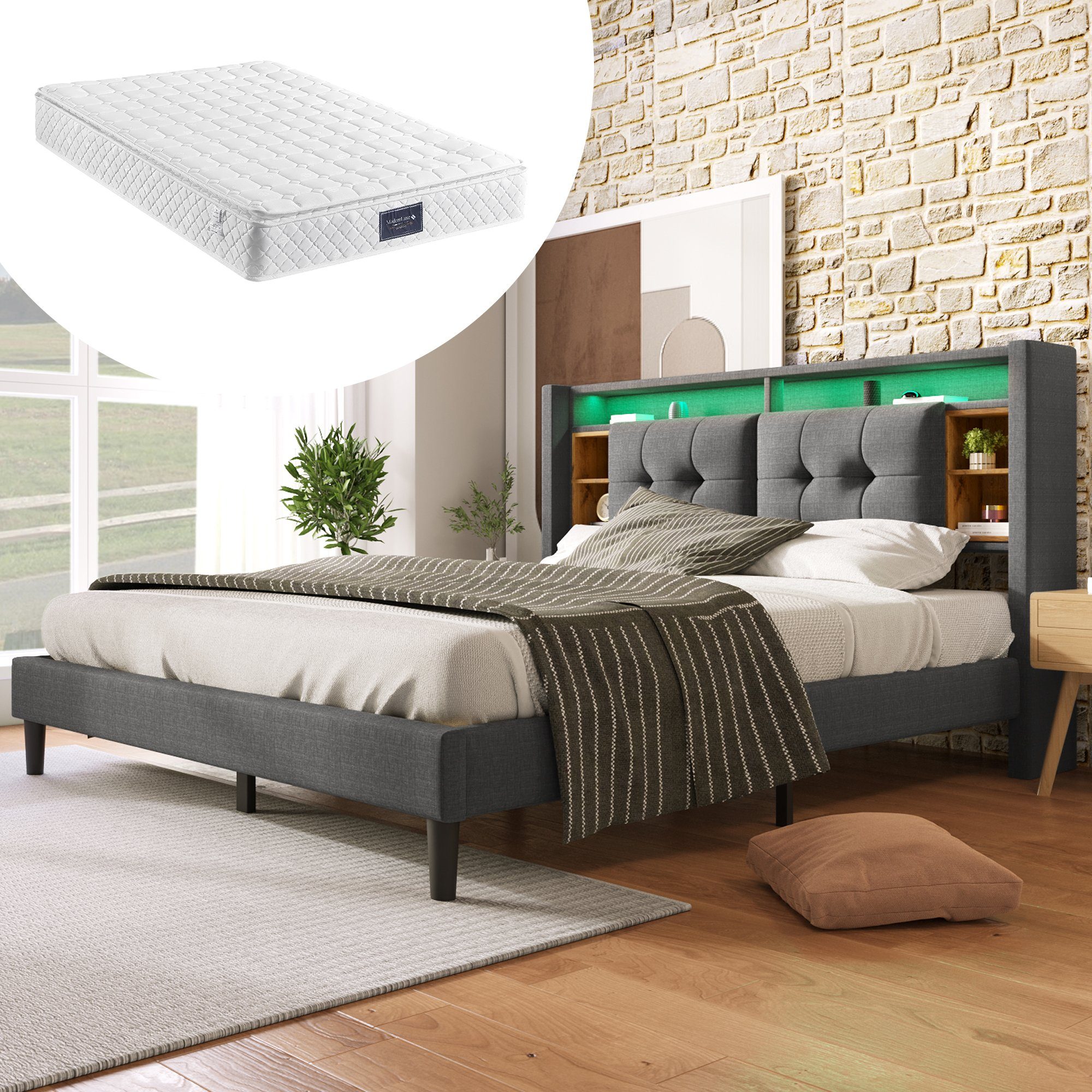 Ulife Polsterbett Doppelbett mit LED-Beleuchtung (Packung, 1 Bett) günstig online kaufen