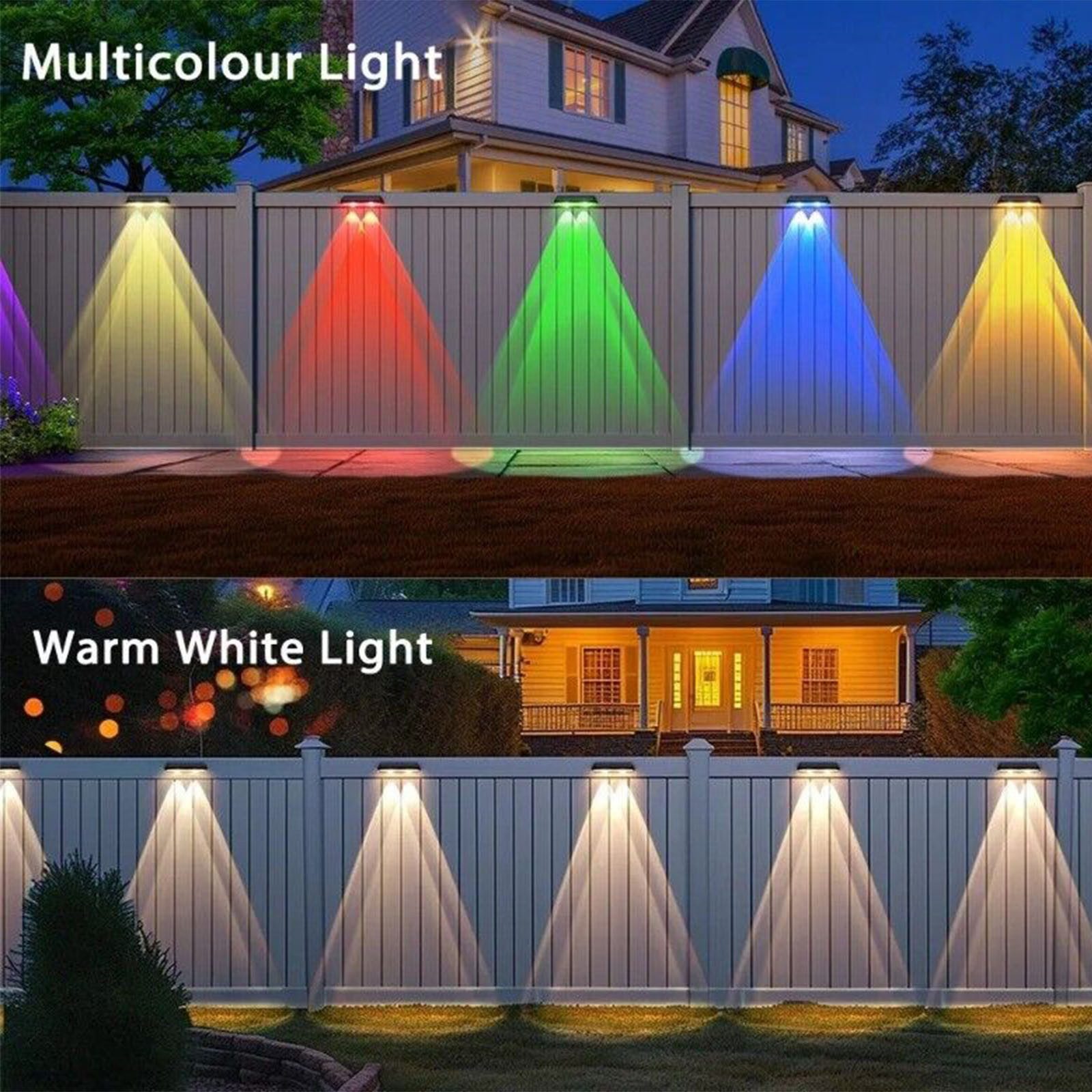 oyajia LED Solarleuchte 4 Stück LED Solarlampe für Außen, 3 LEDs Solarleuchte Außen Wandlampe, LED fest integriert, Warmweiß, Kaltweiß, RGB, RGB LED Solarleuchte für Veranda, Garten, Terrasse, Zaun, Wand, Balkon