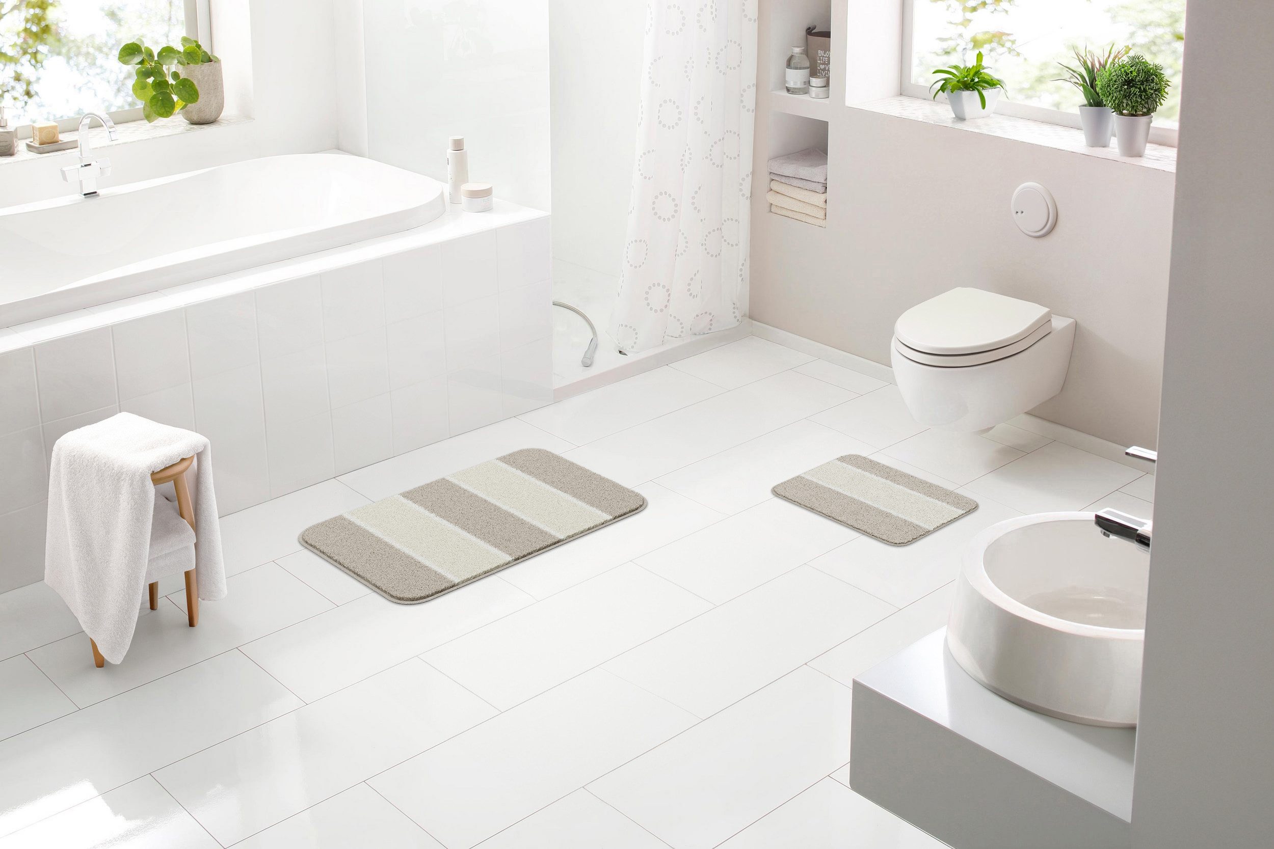Linea Due Badematte Waymore, Höhe 18 mm, rutschhemmend beschichtet, fußbodenheizungsgeeignet, Polyester, rechteckig