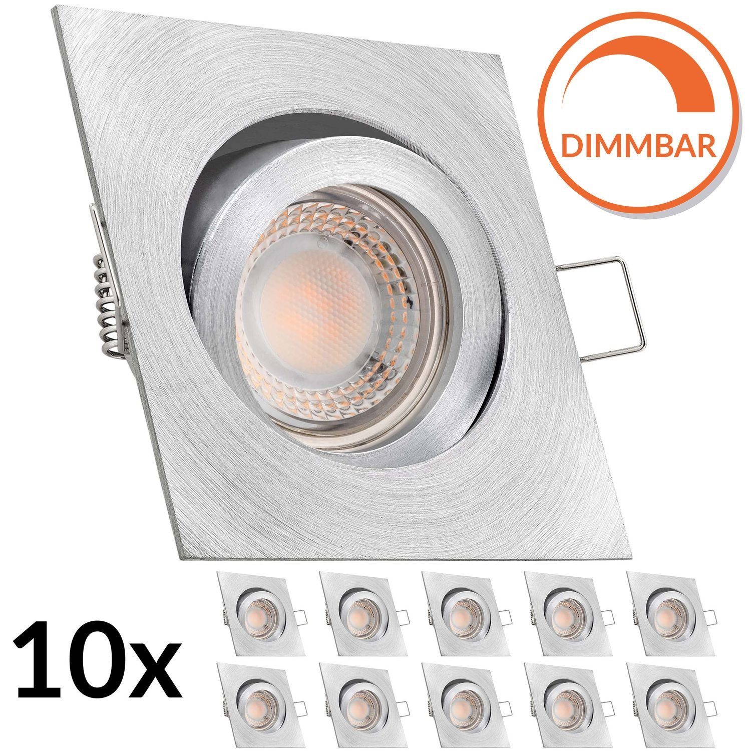 LEDANDO LED Einbaustrahler 10er LED Einbaustrahler Set extra flach in aluminium matt mit 5W LED v