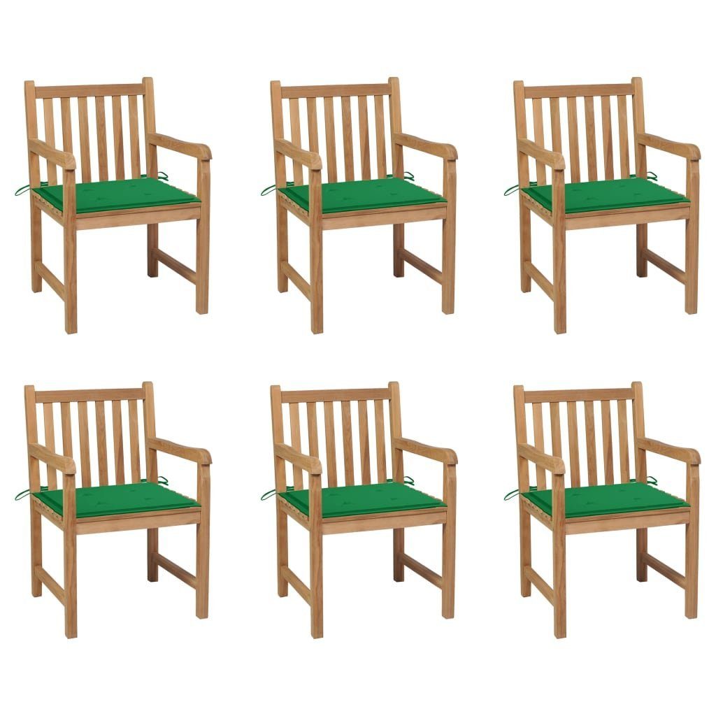 Gartenstühle 6 Teak Gartenstuhl mit furnicato Grünen Massivholz Stk. Kissen