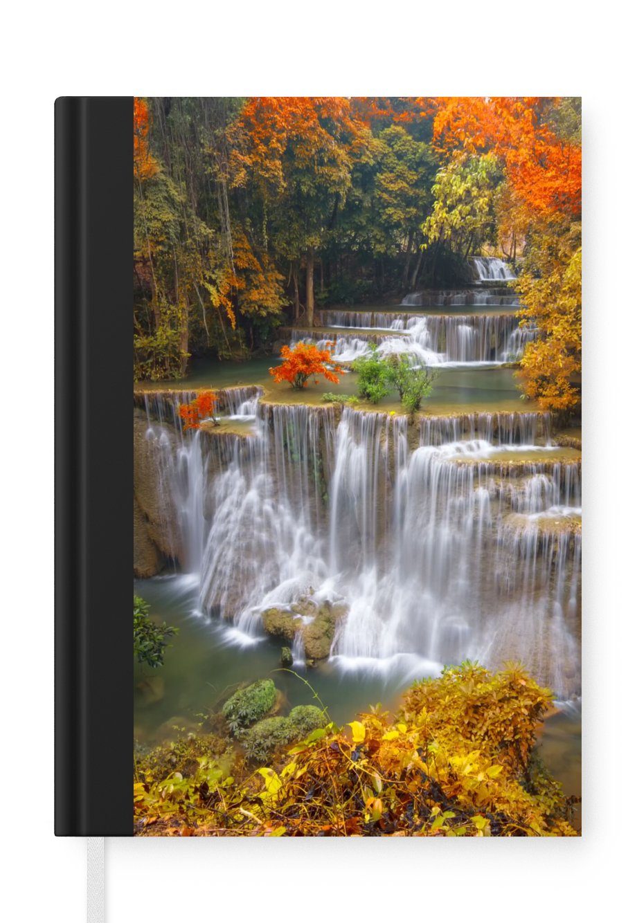 MuchoWow Notizbuch Bäume - Wasserfall - Herbst, Journal, Merkzettel, Tagebuch, Notizheft, A5, 98 Seiten, Haushaltsbuch
