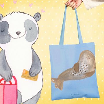 Mr. & Mrs. Panda Tragetasche Robbe Lachen - Sky Blue - Geschenk, Strand, Einkaufstasche, Seehund, (1-tlg), Lange Tragegriffe