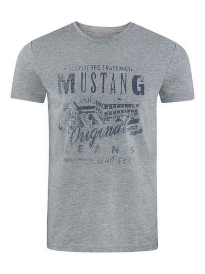MUSTANG T-Shirt Herren Printshirt Alex C Basic Print Regular Fit (1-tlg) Kurzarm Tee Shirt mit Rundhalsausschnitt aus 100% Baumwolle