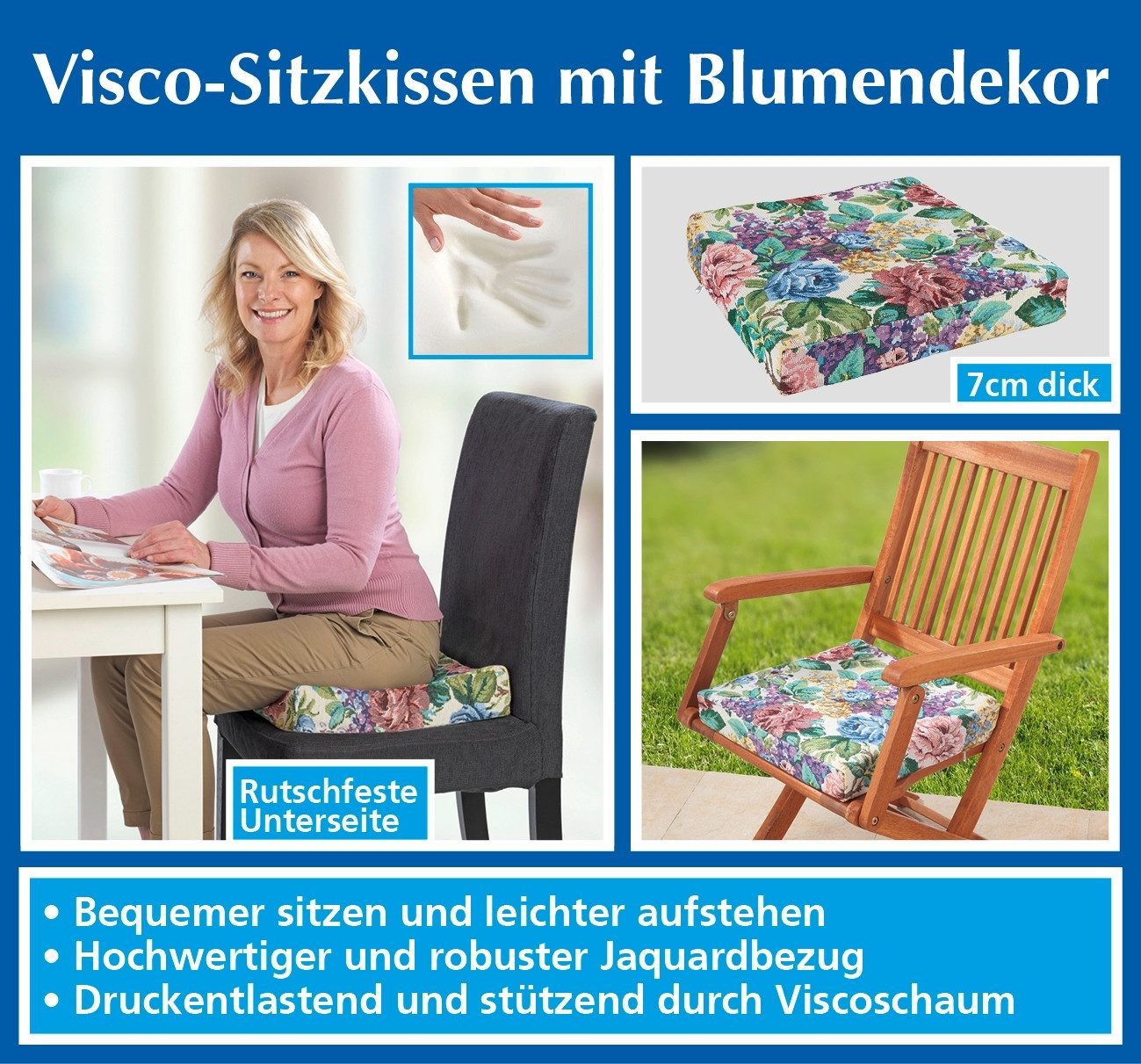 Maximex Sitzkissen Visco Sitzkissen mit Blumendekor Maße ca. B: 38 cm x H: 7,5 cm x T: 38