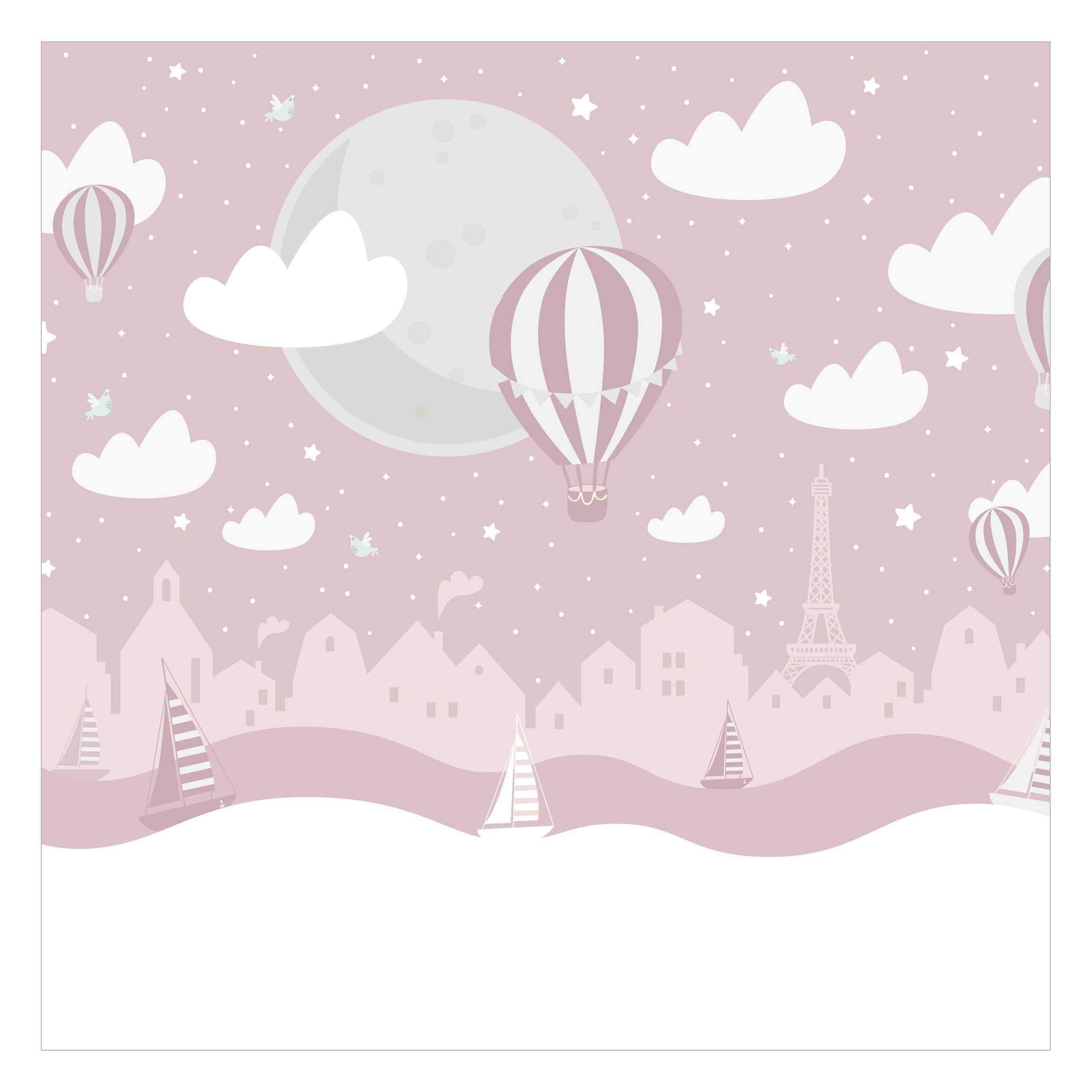 Bilderdepot24 Kindertapete Kinderzimmer Paris Sterne Heißluftballon Rosa Ki günstig online kaufen
