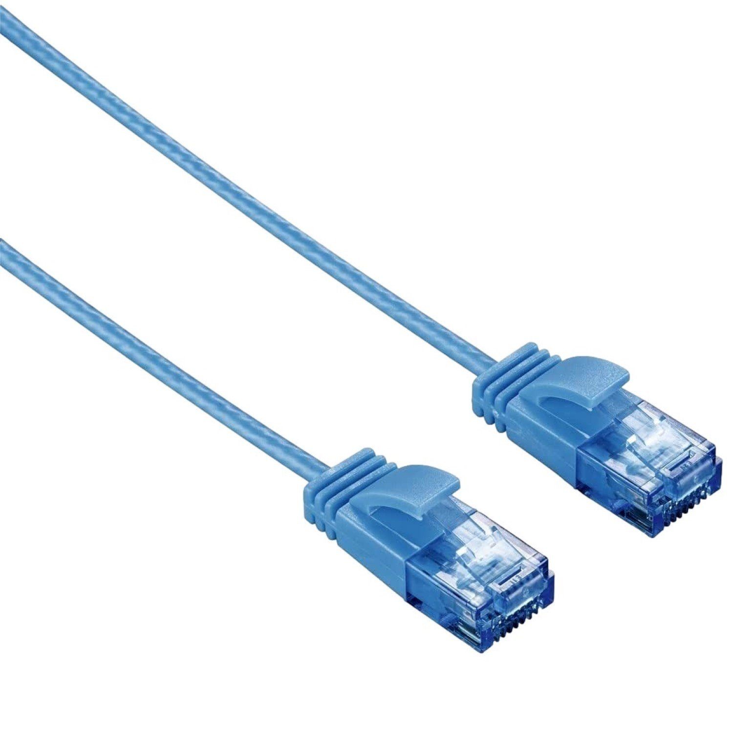 Hama CAT6 Netzwerkkabel Slim-Flexible Blau 0,75m LAN-Kabel, RJ45, Kein (75 cm), Patch-Kabel Cat 6 Gigabit Ethernet, dünn, kleinen Steckern, V-DSL LAN