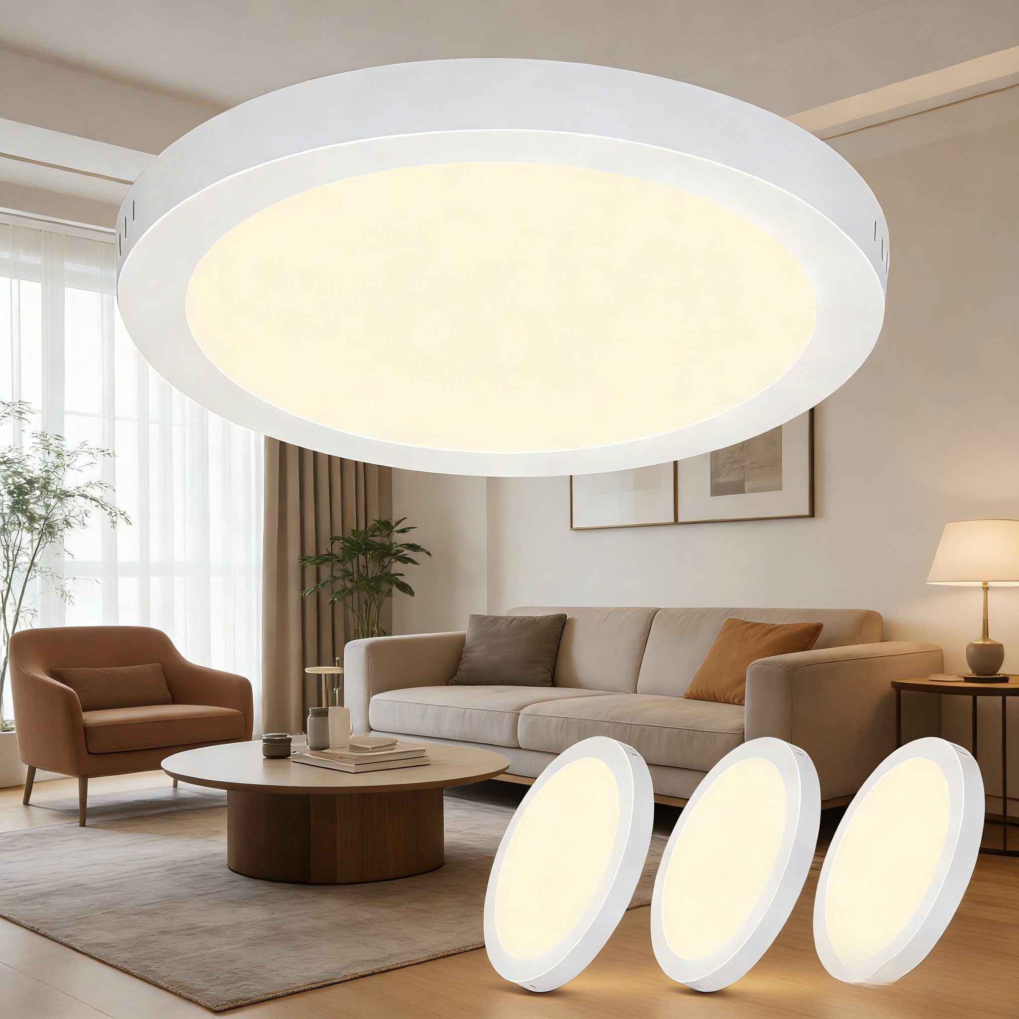ZMH LED Deckenleuchte Wohnzimmer ∅23CM Weiß Modern 18W Deckenlampe Kinderzimmer, Augenschutz, LED fest integriert, 3000K Flurlampe für Küche Büro Esszimmer