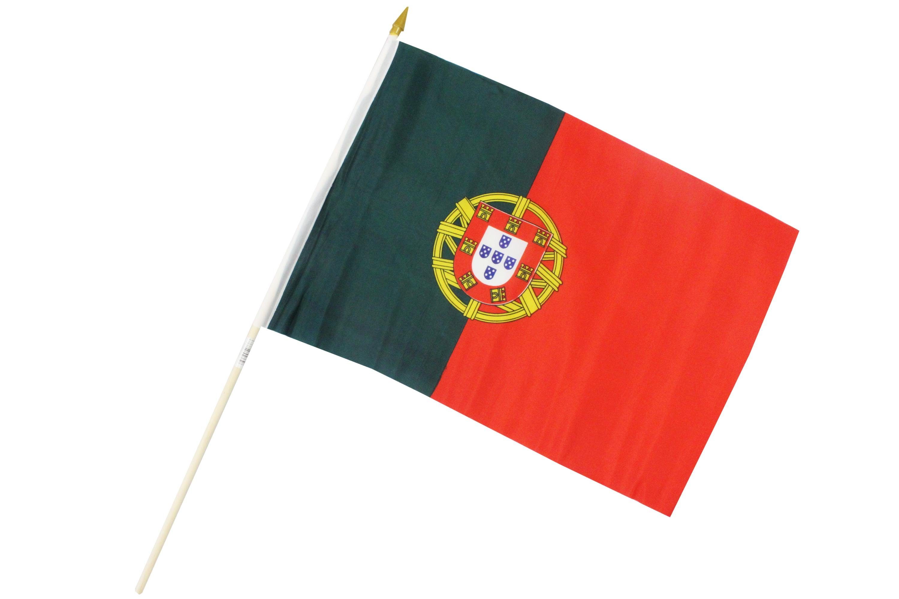 ELLUG Flagge Fahne Flagge 30 x 45cm mit Holzstab Höhe 60cm Handfahne Stockflagge Banner Fan Portugal